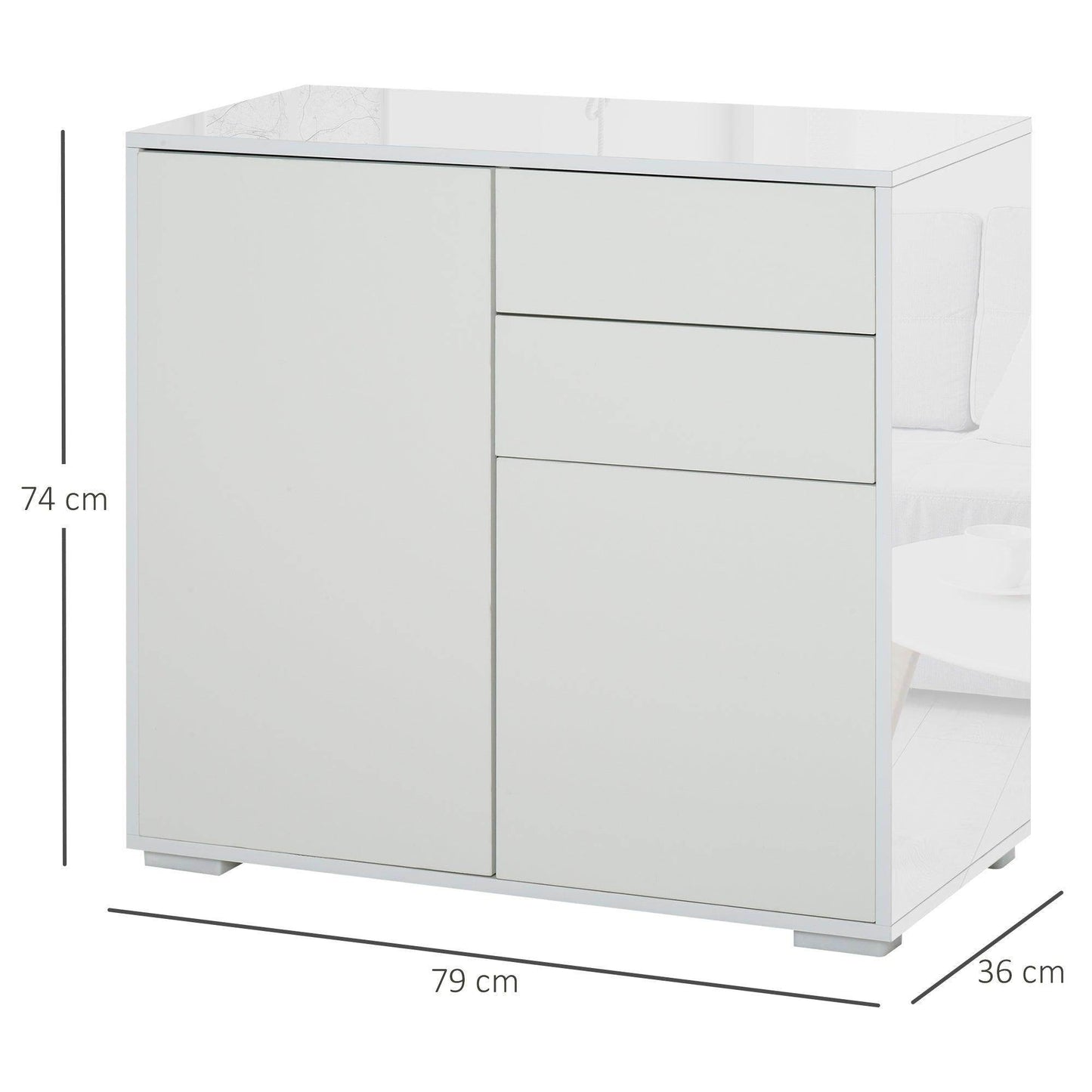 HOMCOM White 2-Drawer 2-Door Storage Cabinet for Home Office - ALL4U RETAILER LTD