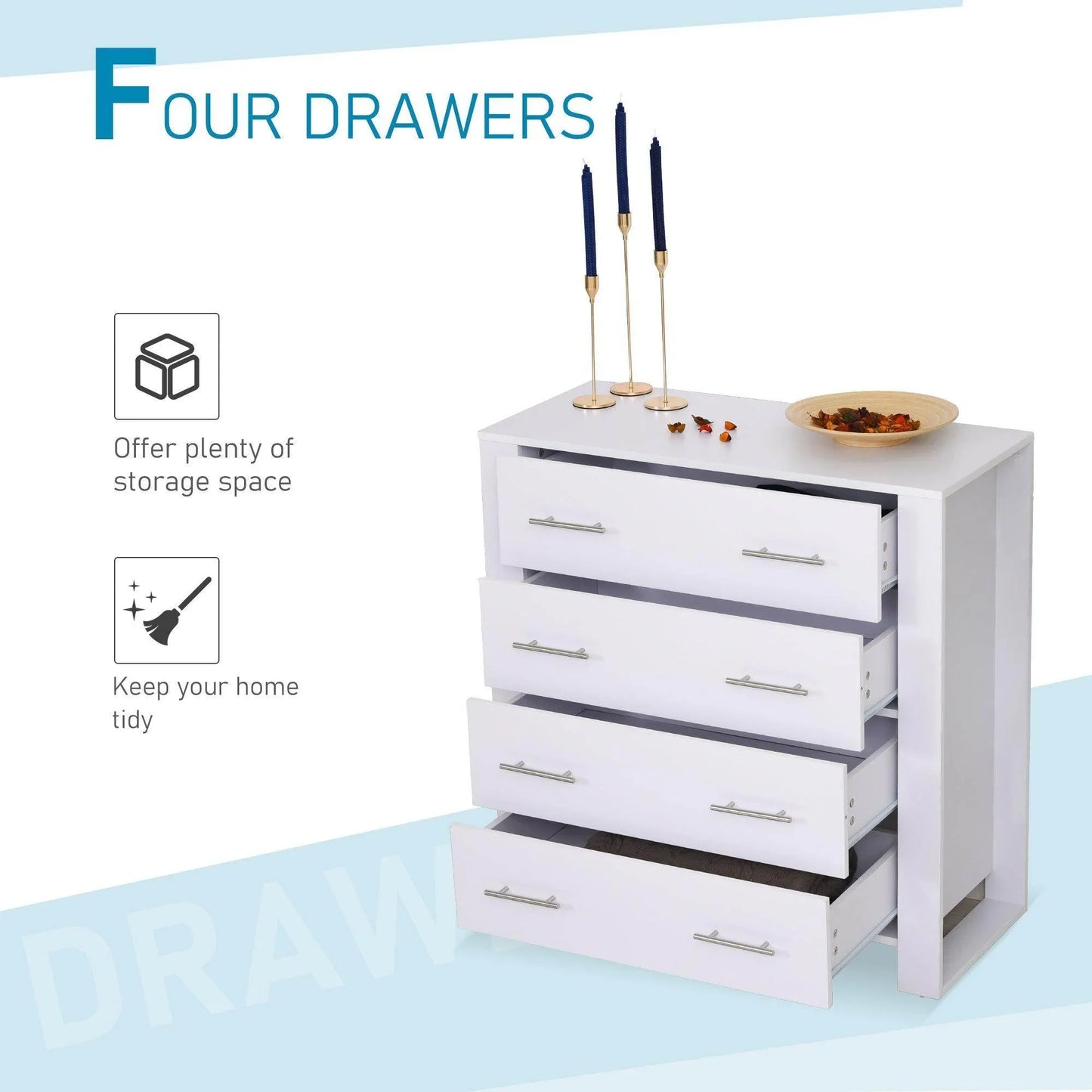 HOMCOM White 4-Drawer Cabinet for Bedrooms - ALL4U RETAILER LTD
