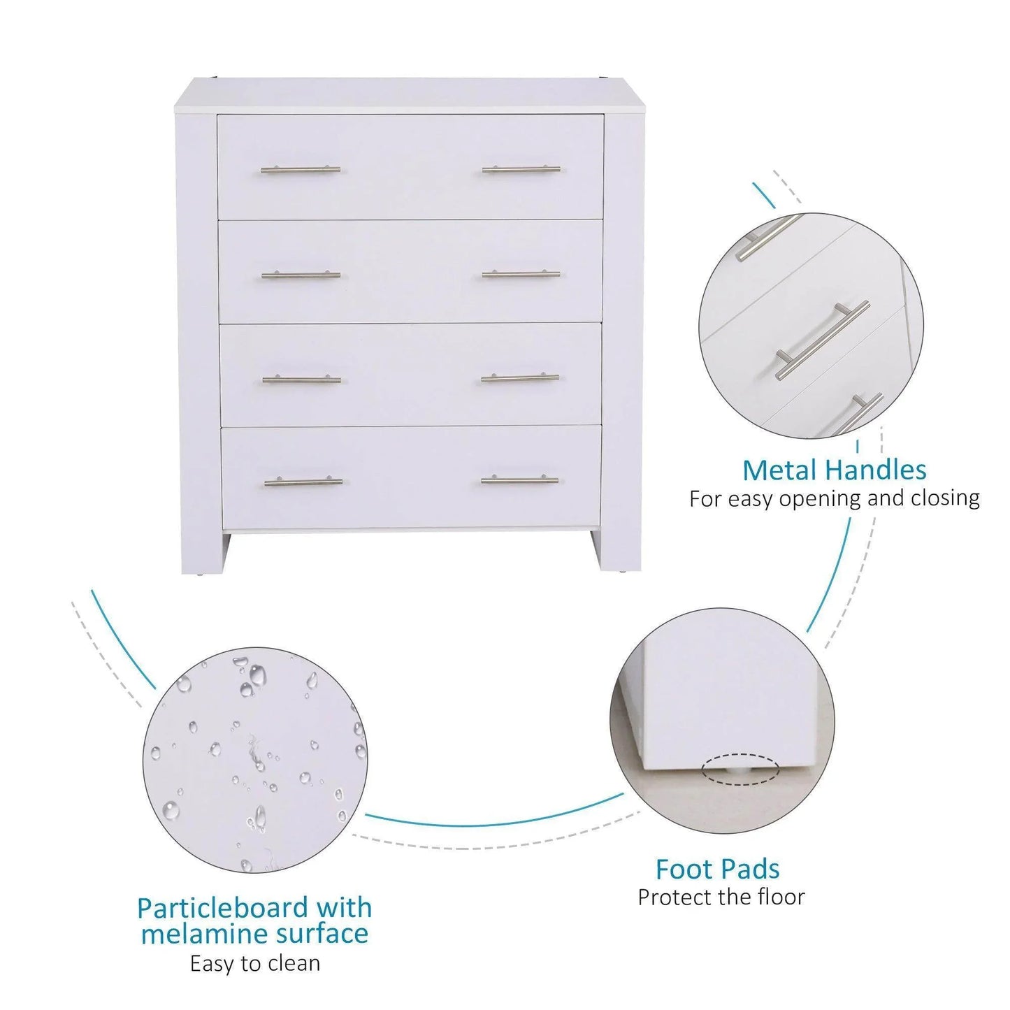HOMCOM White 4-Drawer Cabinet for Bedrooms - ALL4U RETAILER LTD