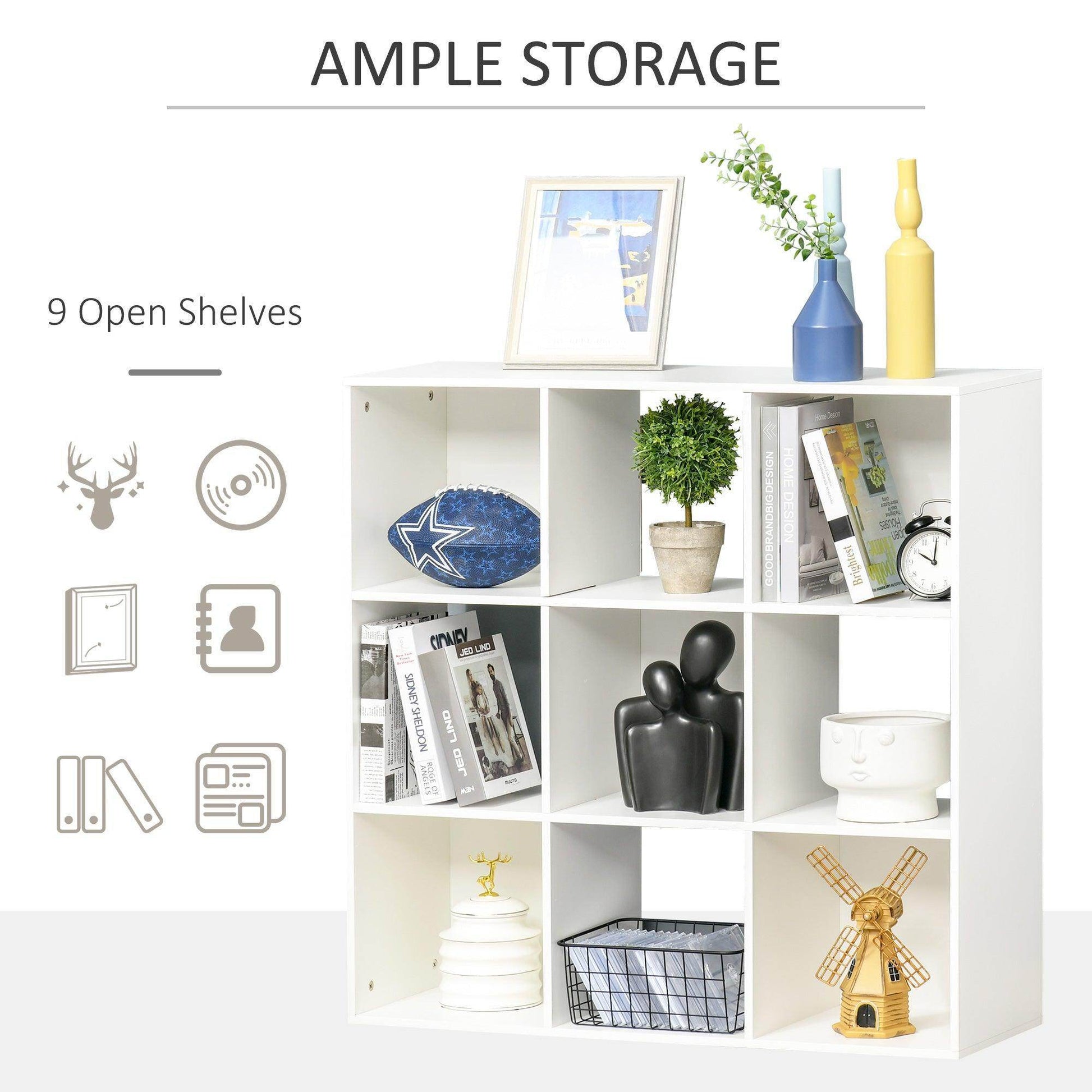 HOMCOM White 9-Cube Storage Shelving for Home Office - ALL4U RETAILER LTD