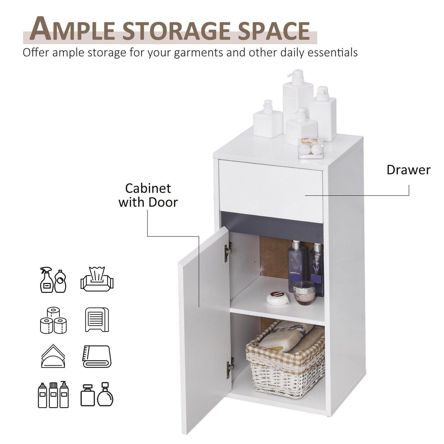 HOMCOM White Bathroom Storage Cabinet with Drawer - ALL4U RETAILER LTD