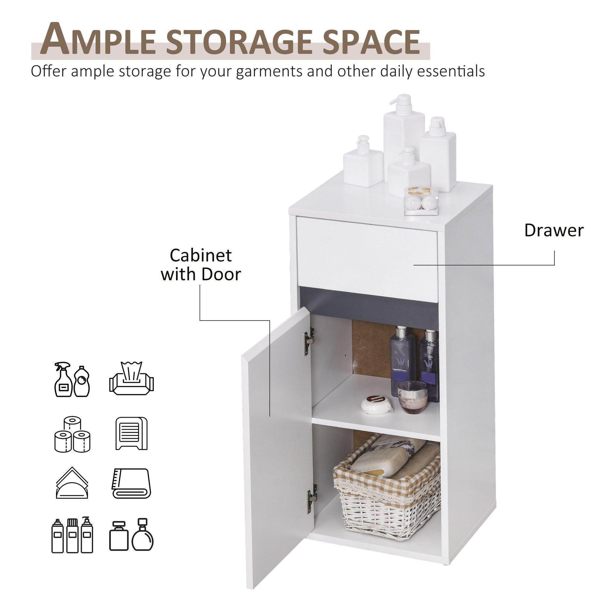 HOMCOM White Bathroom Storage Cabinet with Drawer - ALL4U RETAILER LTD