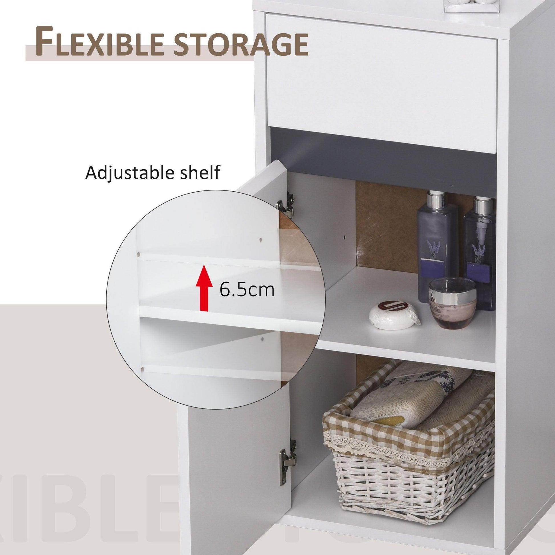 HOMCOM White Bathroom Storage Cabinet with Drawer - ALL4U RETAILER LTD