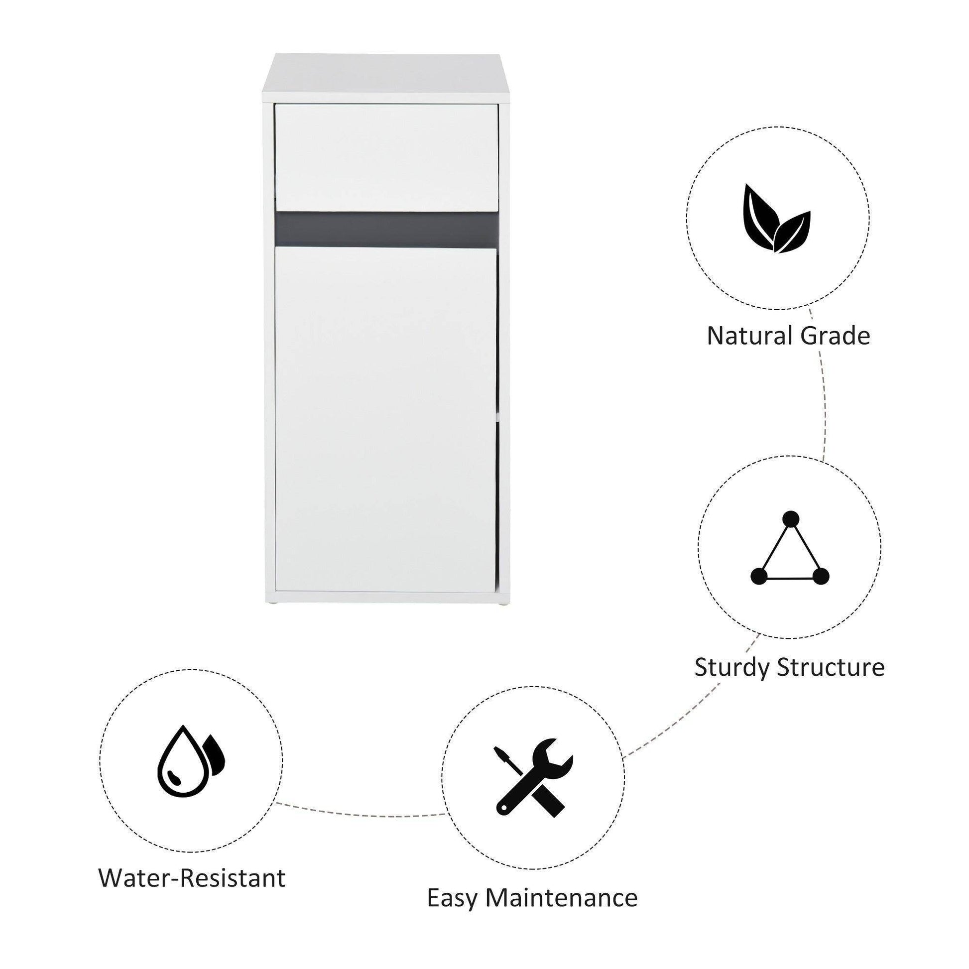 HOMCOM White Bathroom Storage Cabinet with Drawer - ALL4U RETAILER LTD