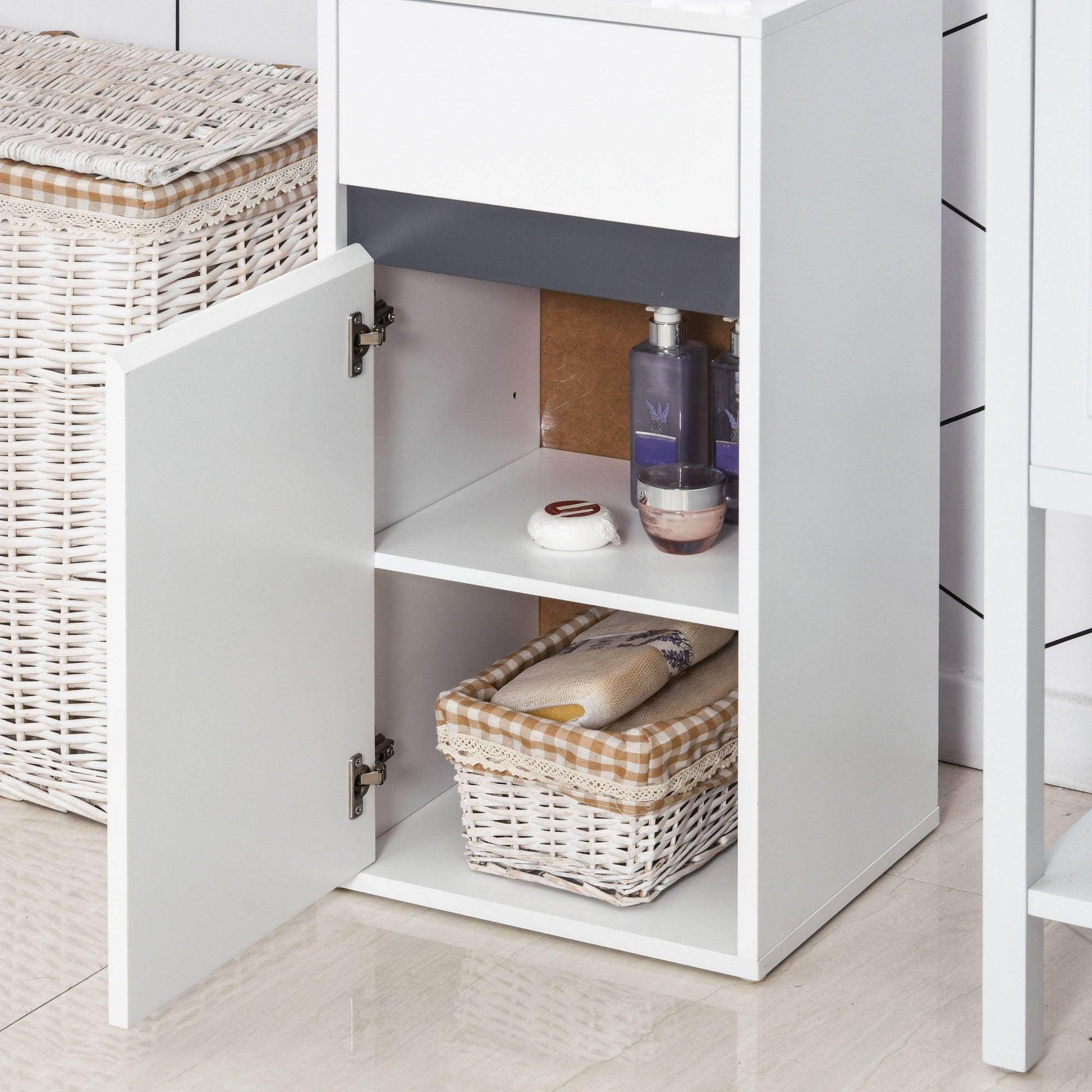 HOMCOM White Bathroom Storage Cabinet with Drawer - ALL4U RETAILER LTD