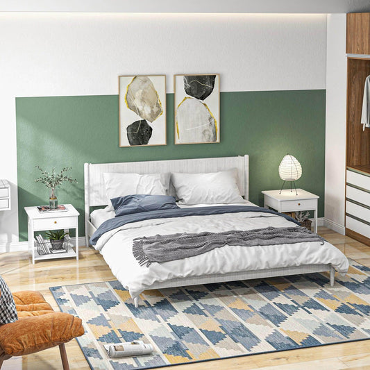 HOMCOM White Bedside Table - Set of 2 - ALL4U RETAILER LTD