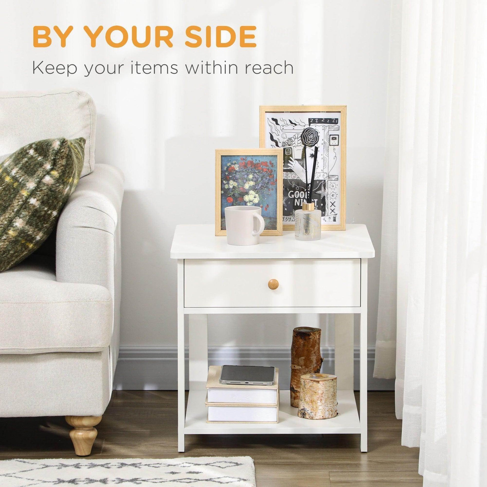 HOMCOM White Bedside Table - Set of 2 - ALL4U RETAILER LTD