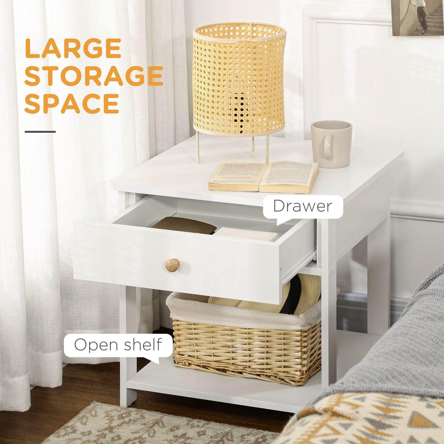 HOMCOM White Bedside Table - Set of 2 - ALL4U RETAILER LTD