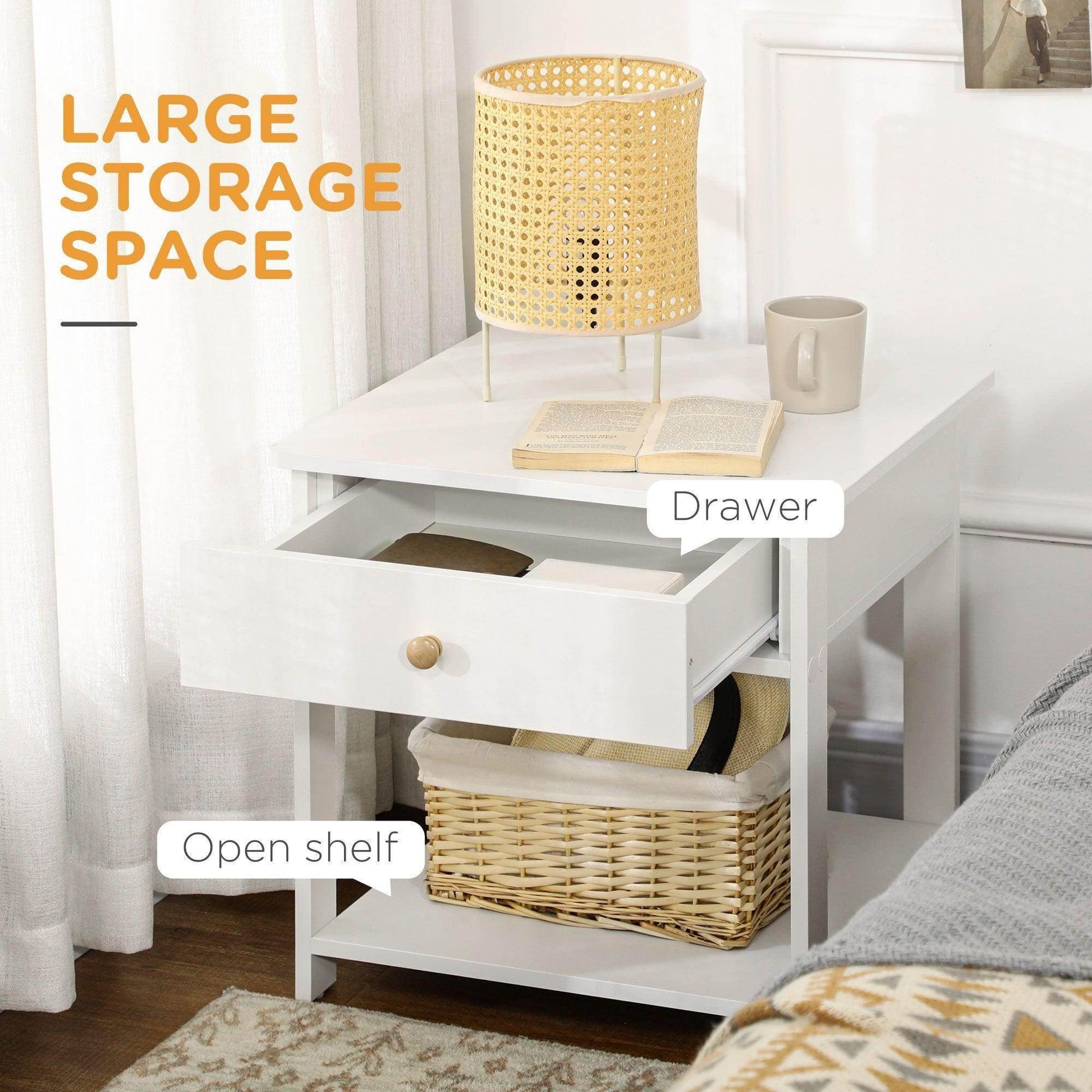 HOMCOM White Bedside Table - Set of 2 - ALL4U RETAILER LTD