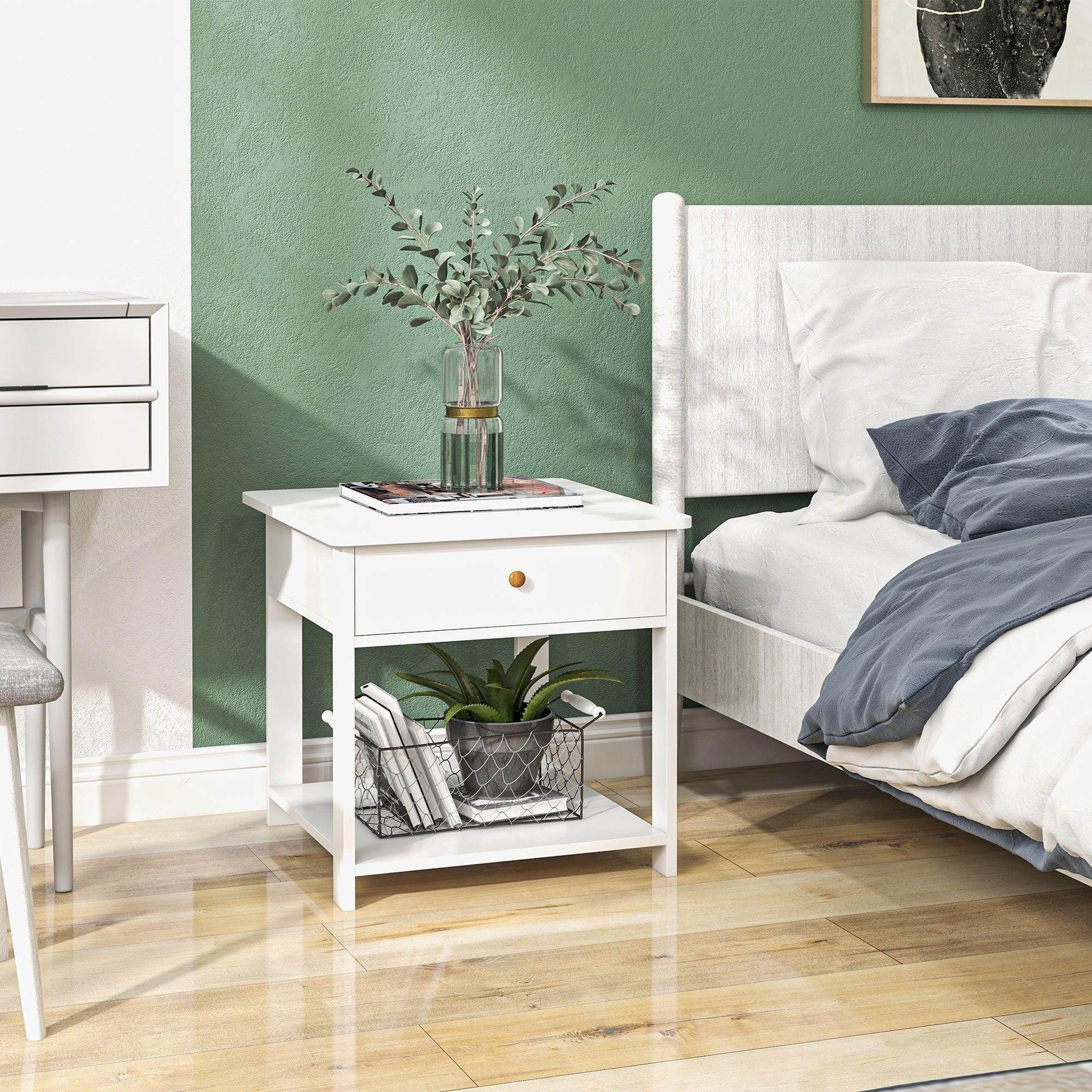 HOMCOM White Bedside Table - Set of 2 - ALL4U RETAILER LTD