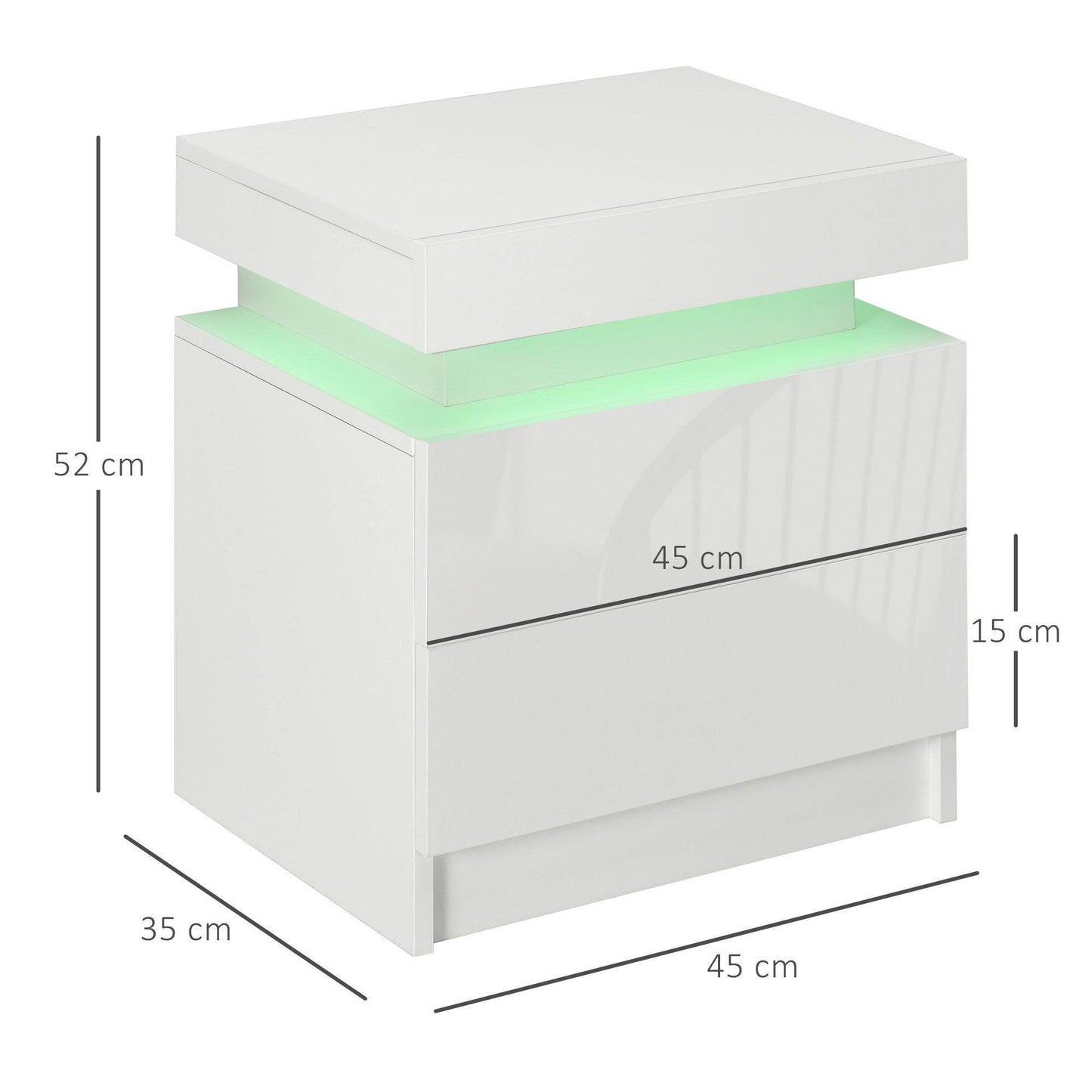 HOMCOM White Bedside Table with LED Light - ALL4U RETAILER LTD