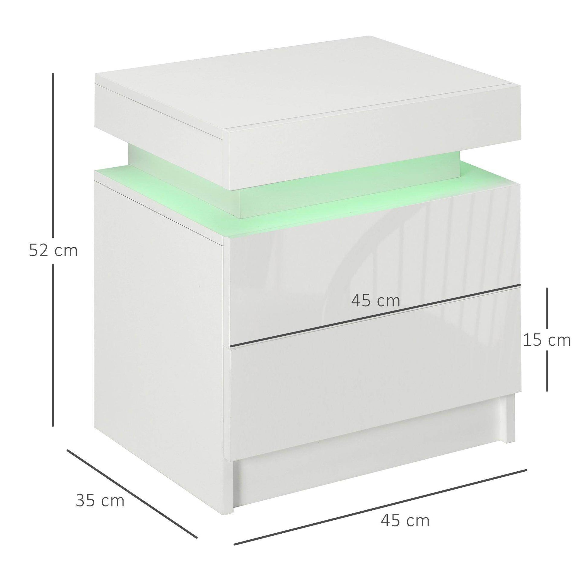HOMCOM White Bedside Table with LED Light - ALL4U RETAILER LTD