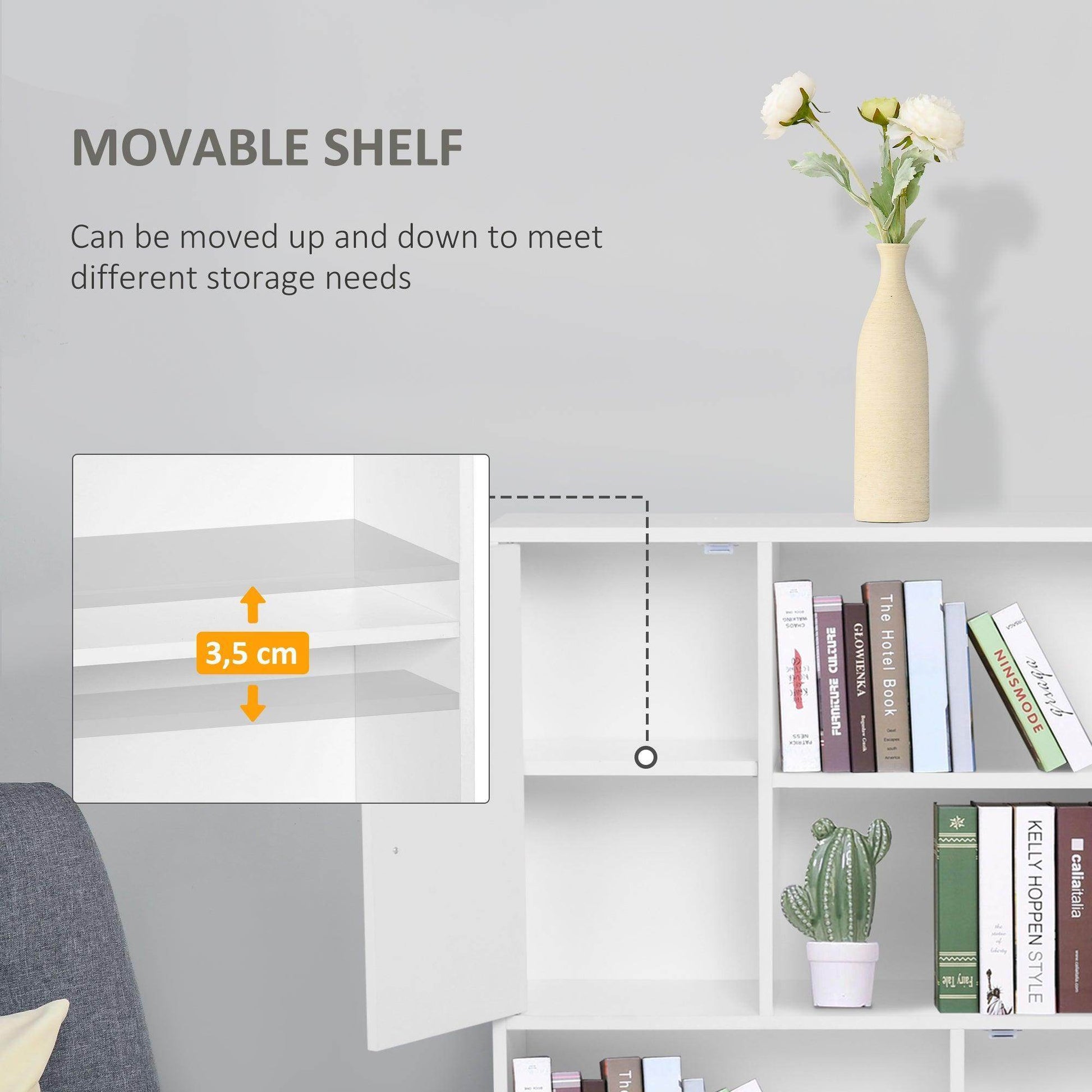 HOMCOM White Bookshelf - Stylish Storage Cabinet - ALL4U RETAILER LTD