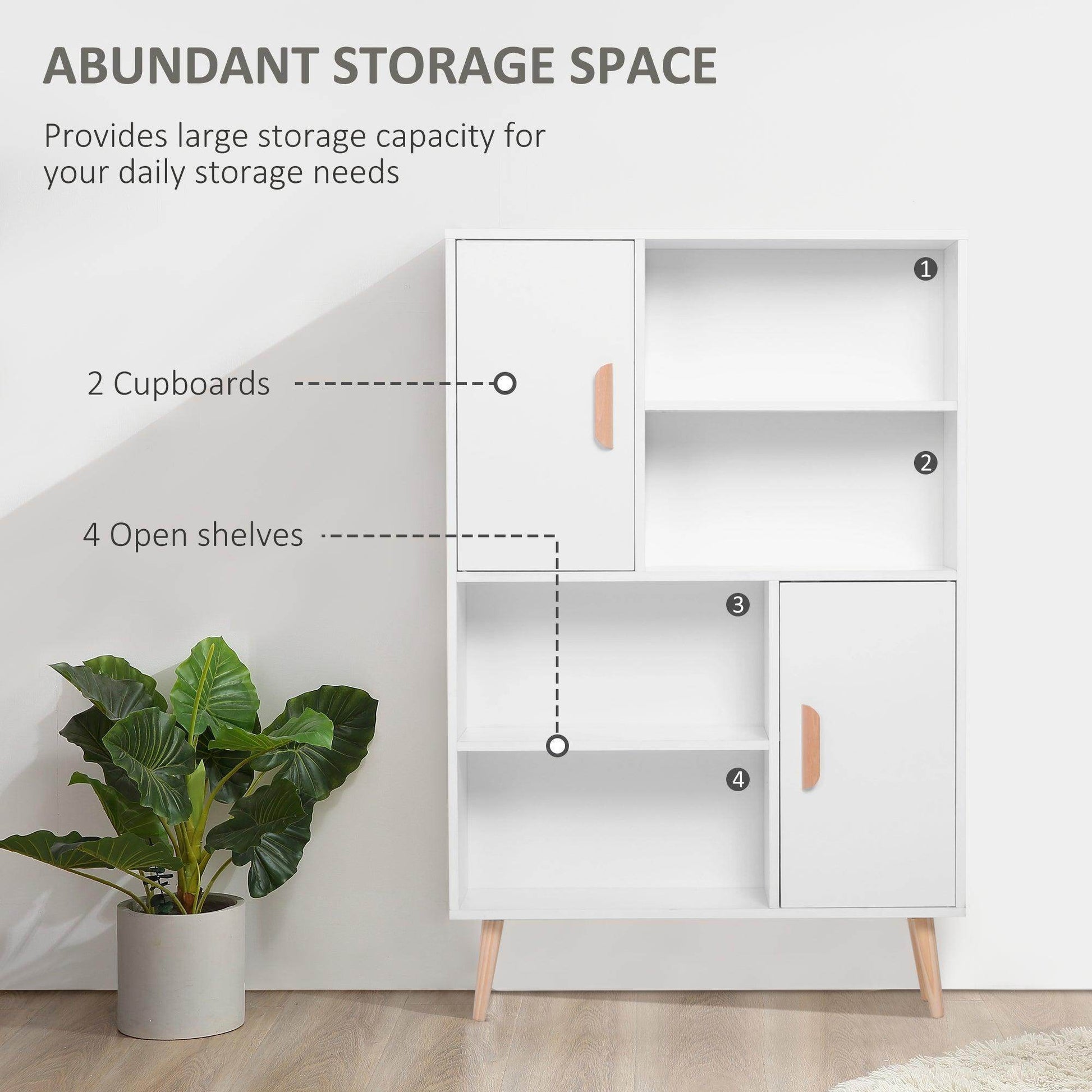 HOMCOM White Bookshelf - Stylish Storage Cabinet - ALL4U RETAILER LTD