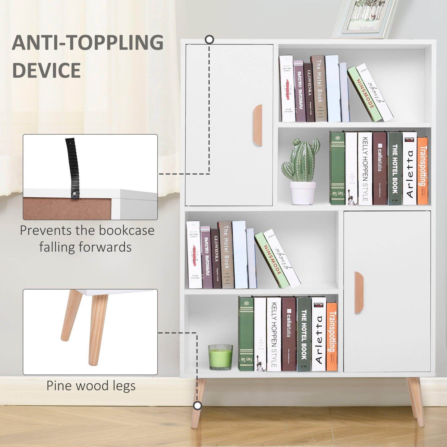 HOMCOM White Bookshelf - Stylish Storage Cabinet - ALL4U RETAILER LTD