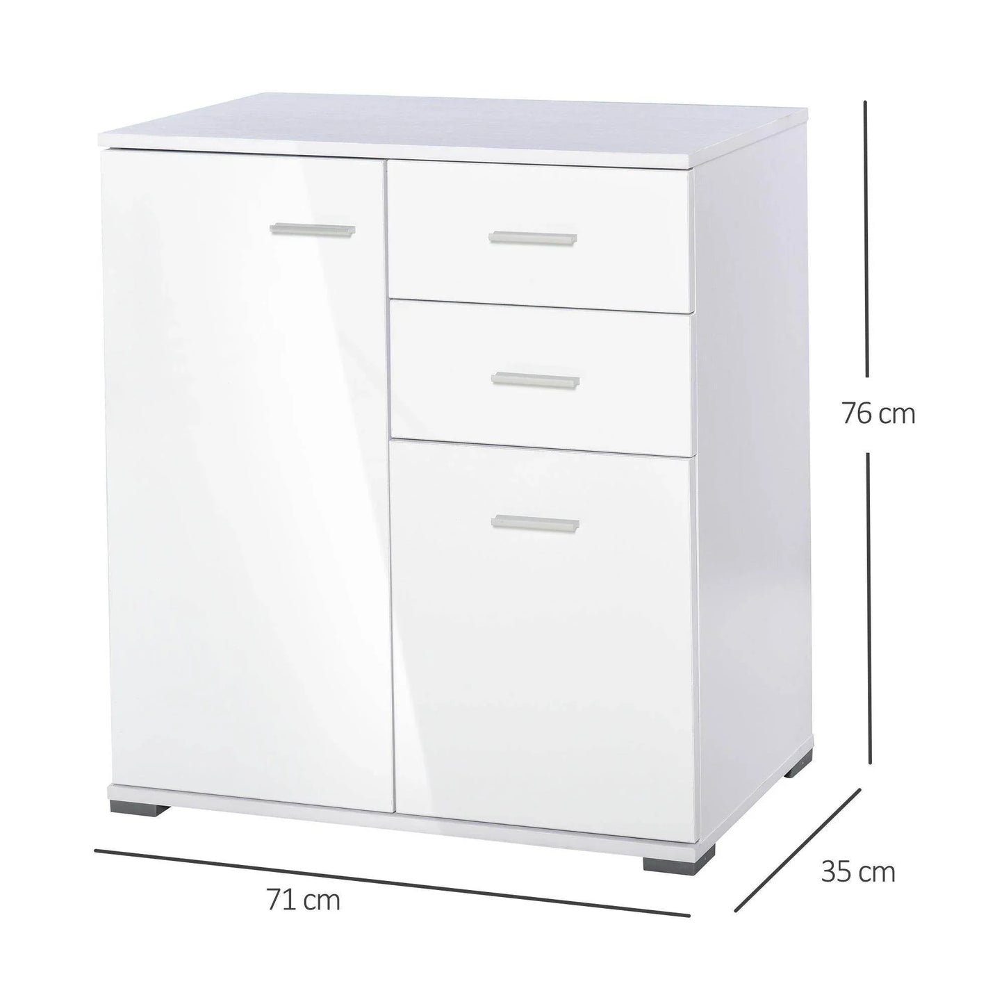 HOMCOM White Gloss Side Cabinet - 71x35x76 cm - ALL4U RETAILER LTD