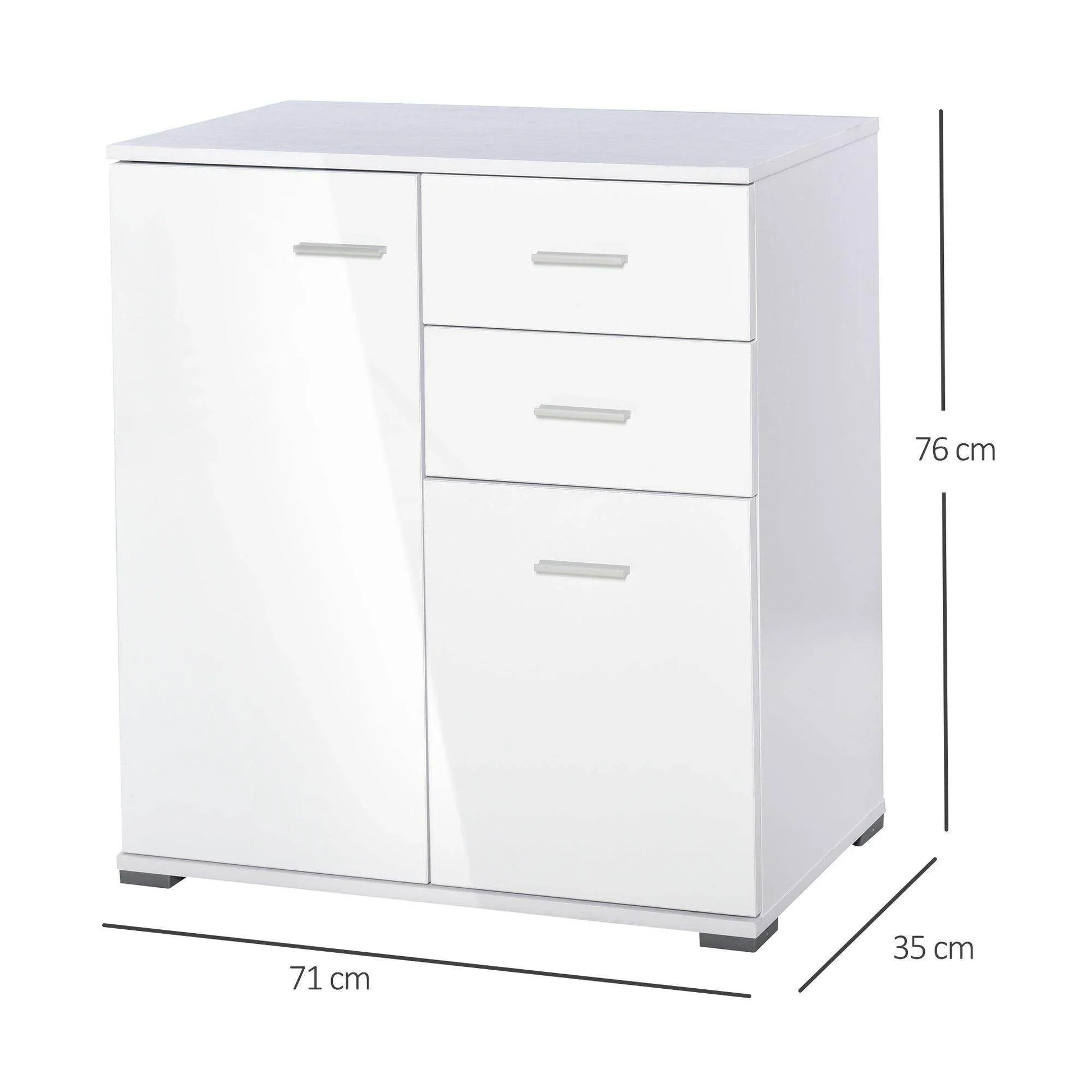 HOMCOM White Gloss Side Cabinet - 71x35x76 cm - ALL4U RETAILER LTD