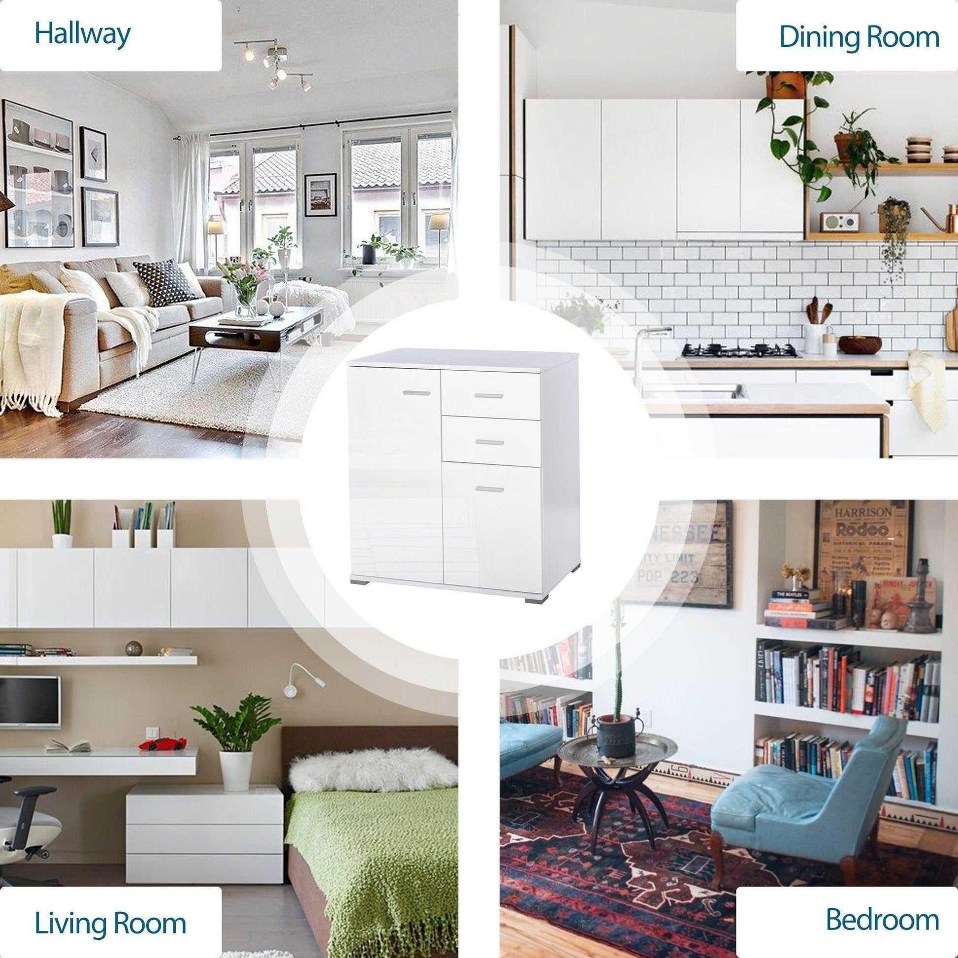 HOMCOM White Gloss Side Cabinet - 71x35x76 cm - ALL4U RETAILER LTD