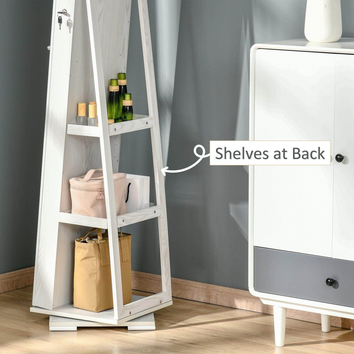 HOMCOM White Jewellery Organiser with Mirror - ALL4U RETAILER LTD