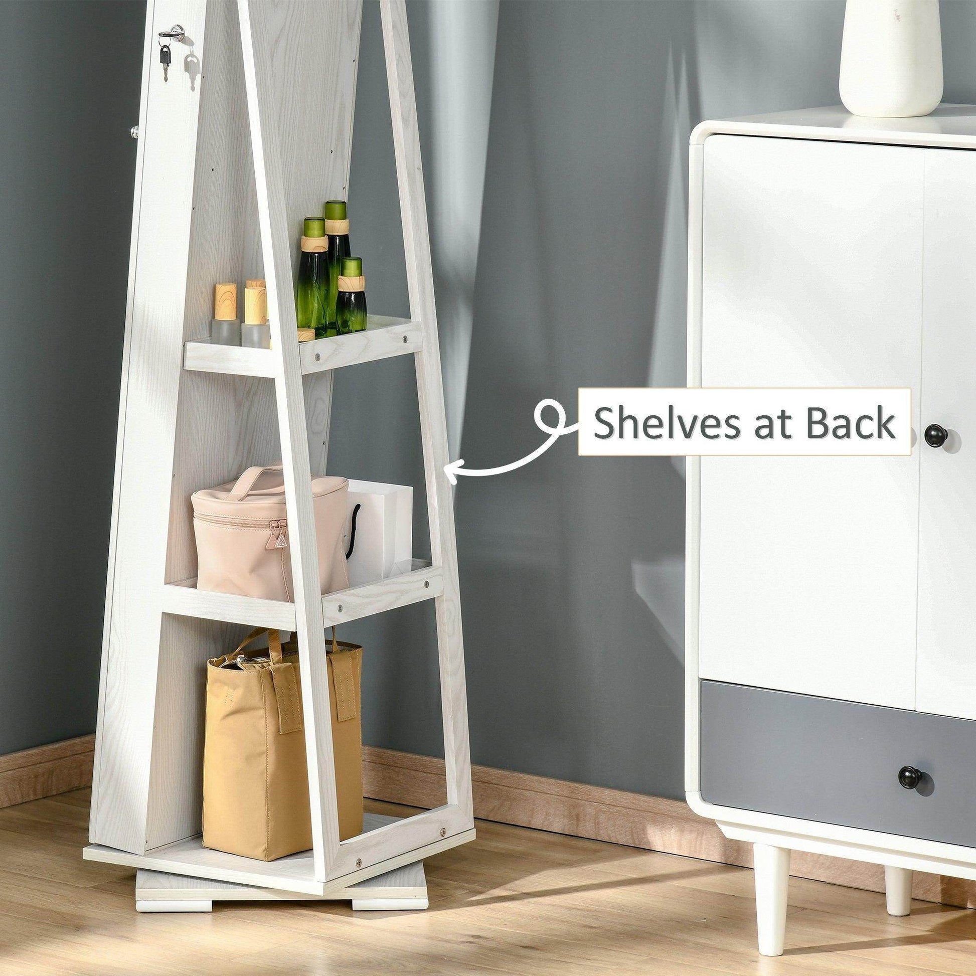 HOMCOM White Jewellery Organiser with Mirror - ALL4U RETAILER LTD