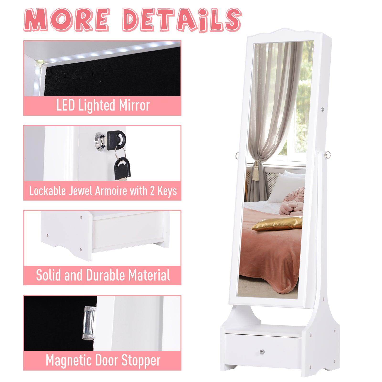 HOMCOM White Jewelry Cabinet with LED and Lock - ALL4U RETAILER LTD