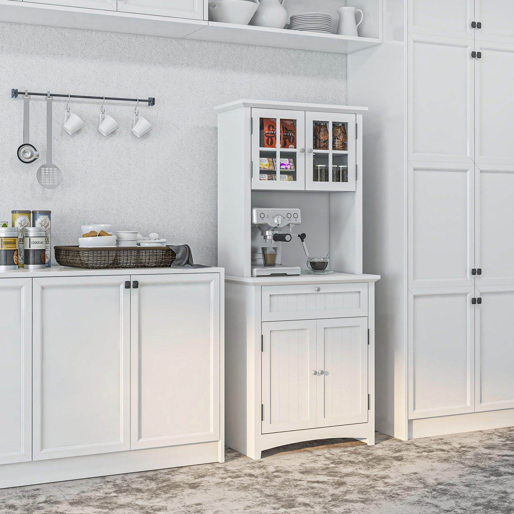 HOMCOM White Kitchen Buffet and Hutch Storage Cupboard - ALL4U RETAILER LTD
