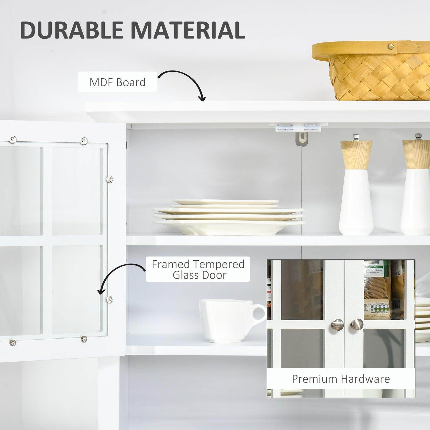 HOMCOM White Kitchen Buffet and Hutch Storage Cupboard - ALL4U RETAILER LTD