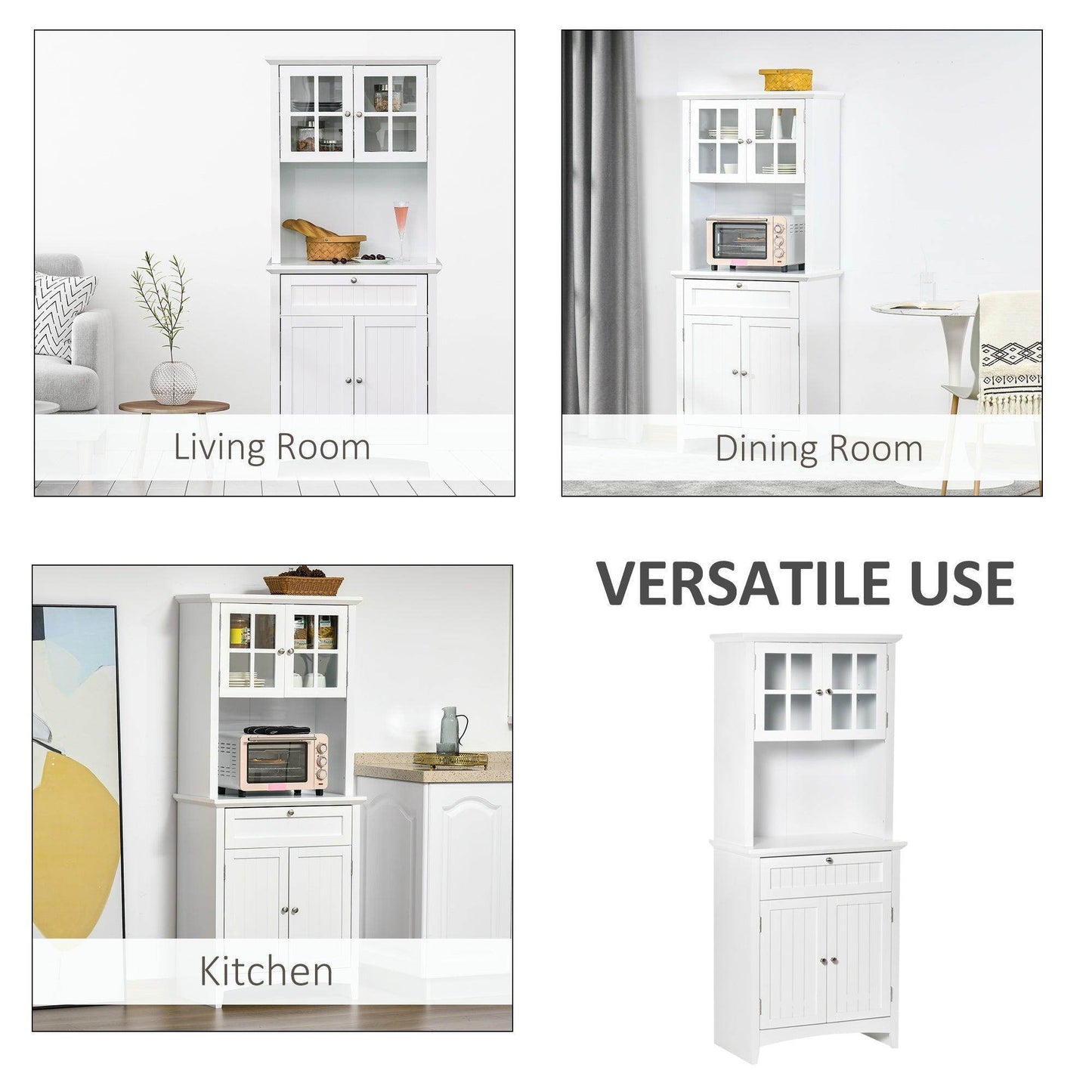 HOMCOM White Kitchen Buffet and Hutch Storage Cupboard - ALL4U RETAILER LTD