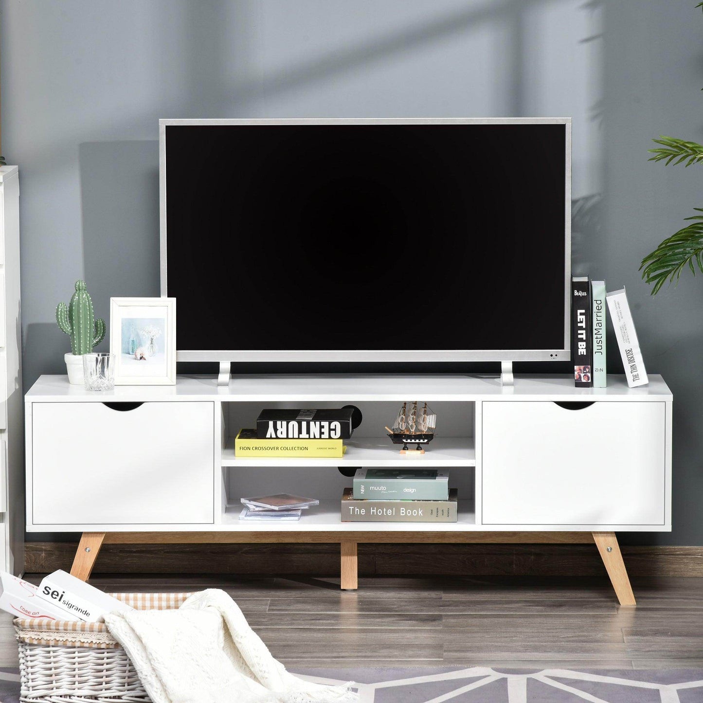 HOMCOM White Media Unit - 4 Compartments - ALL4U RETAILER LTD