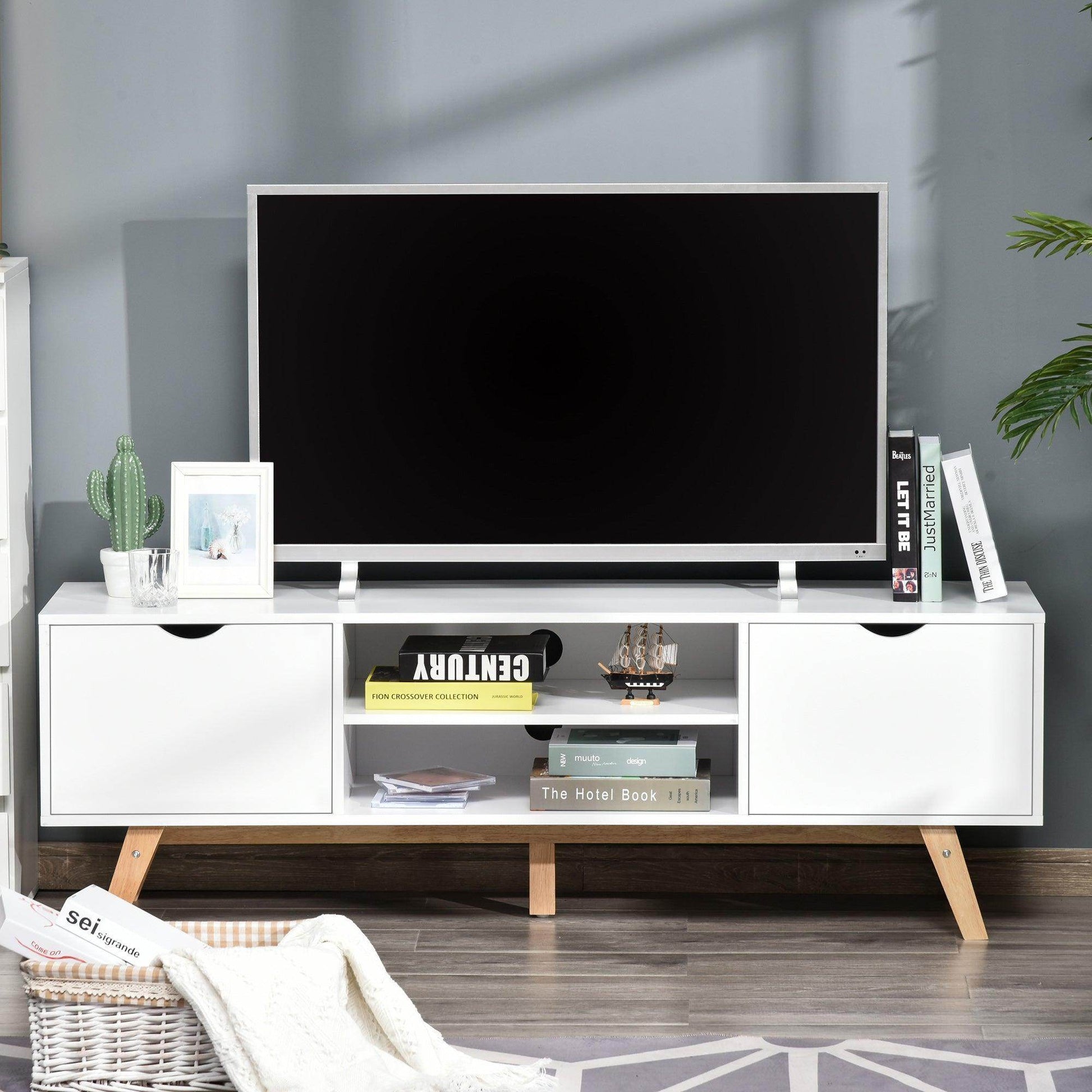 HOMCOM White Media Unit - 4 Compartments - ALL4U RETAILER LTD