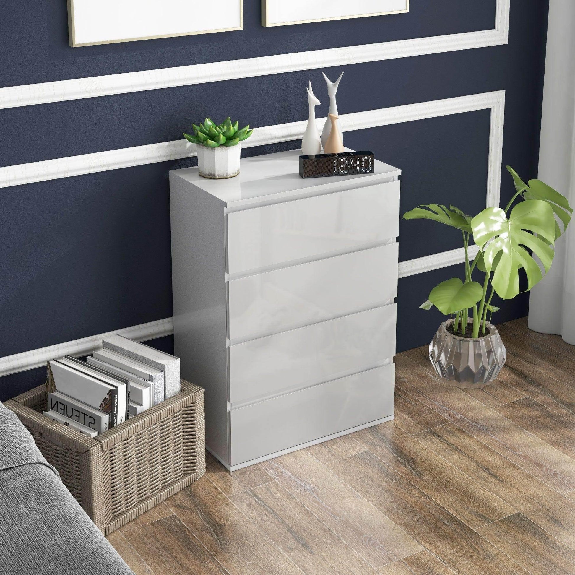 HOMCOM White Modern 4-Drawer Chest of Drawers - ALL4U RETAILER LTD
