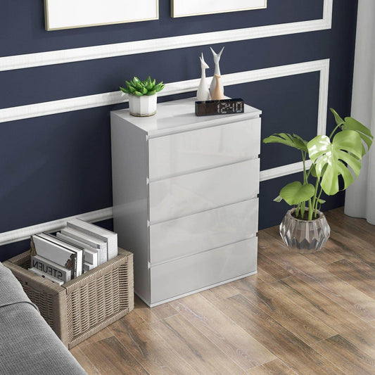 HOMCOM White Modern 4-Drawer Chest of Drawers - ALL4U RETAILER LTD