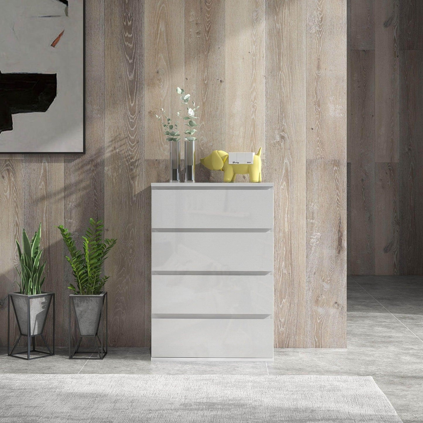 HOMCOM White Modern 4-Drawer Chest of Drawers - ALL4U RETAILER LTD