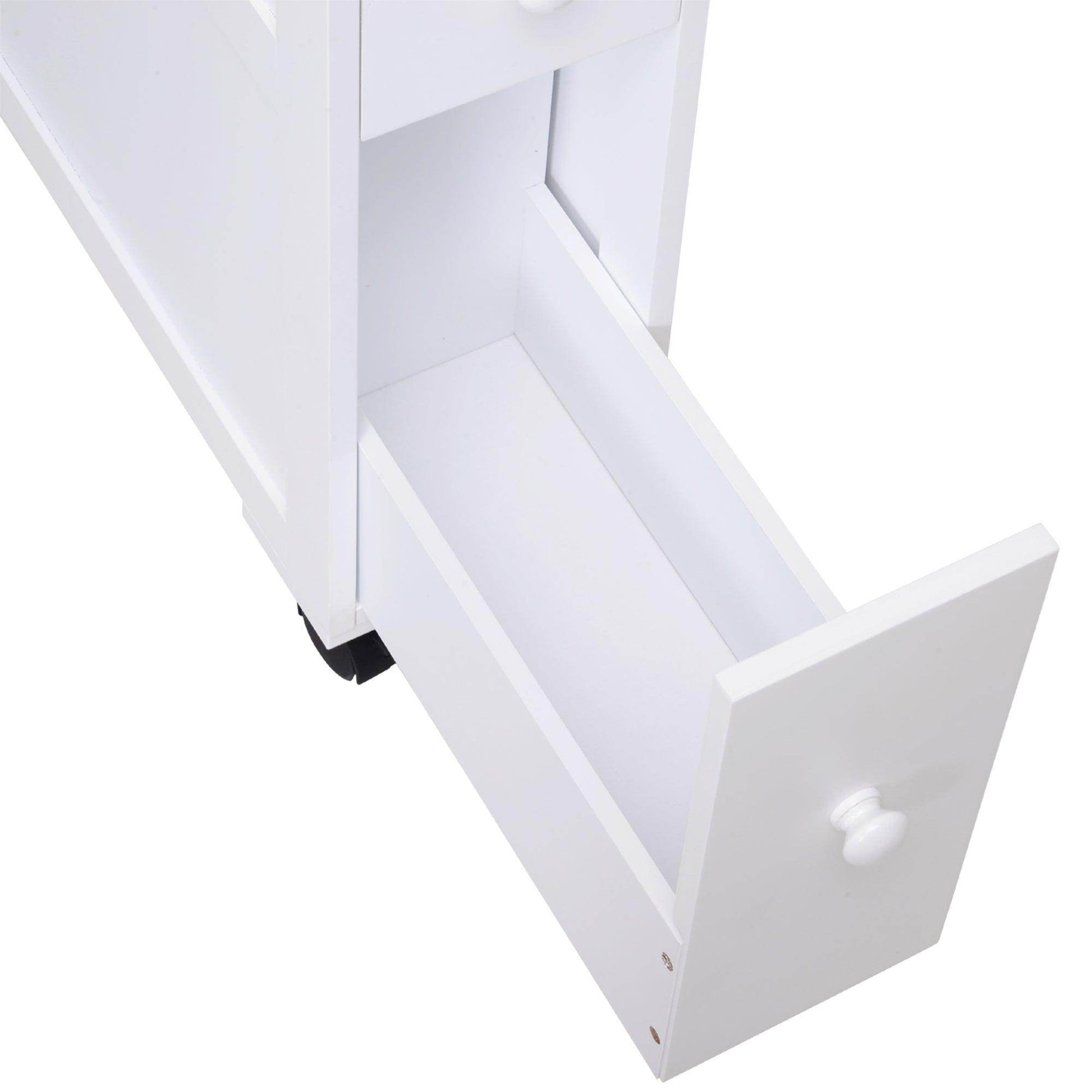 HOMCOM White Narrow Bathroom Cabinet - Compact Rolling Design - ALL4U RETAILER LTD