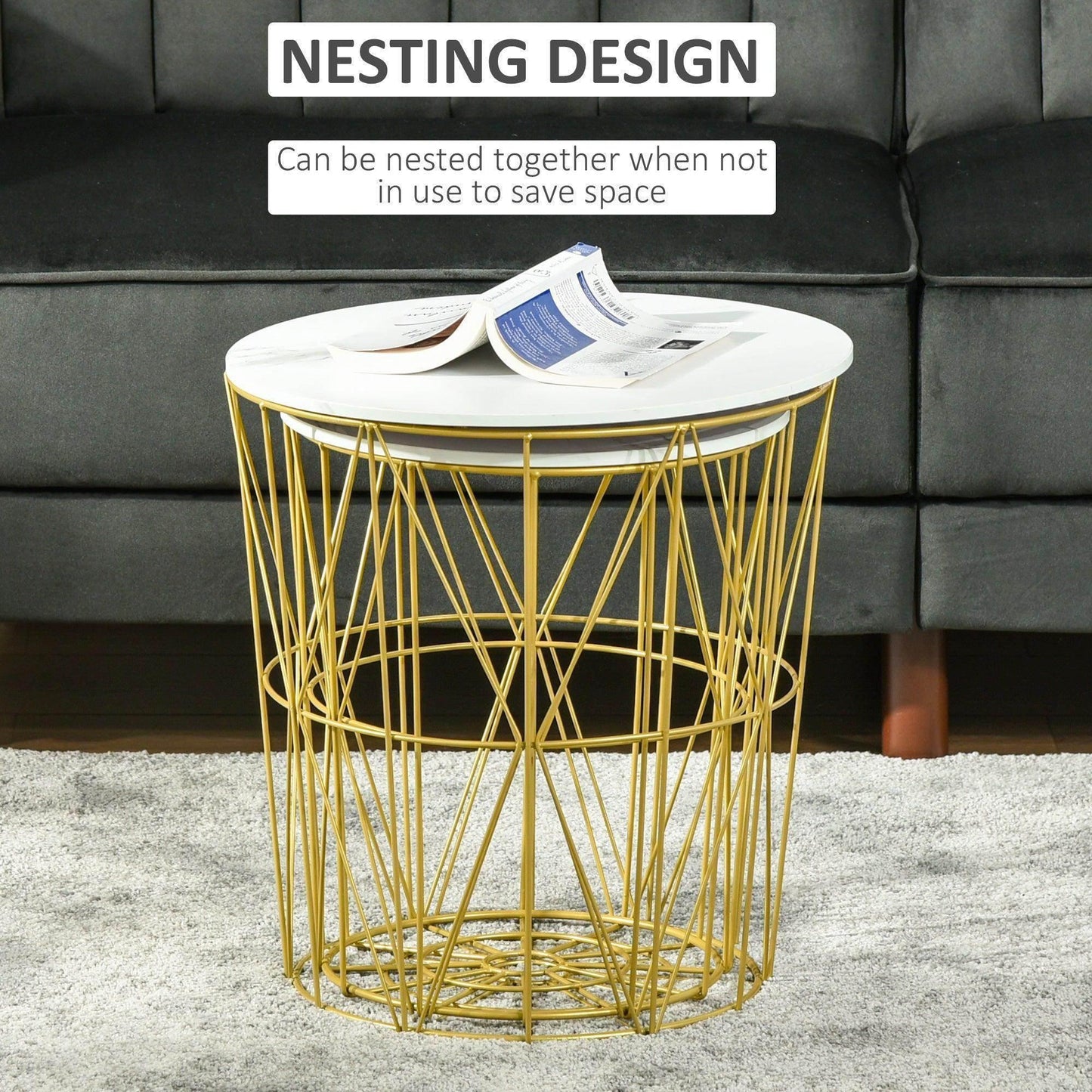 HOMCOM White Nesting Side Tables with Storage - ALL4U RETAILER LTD