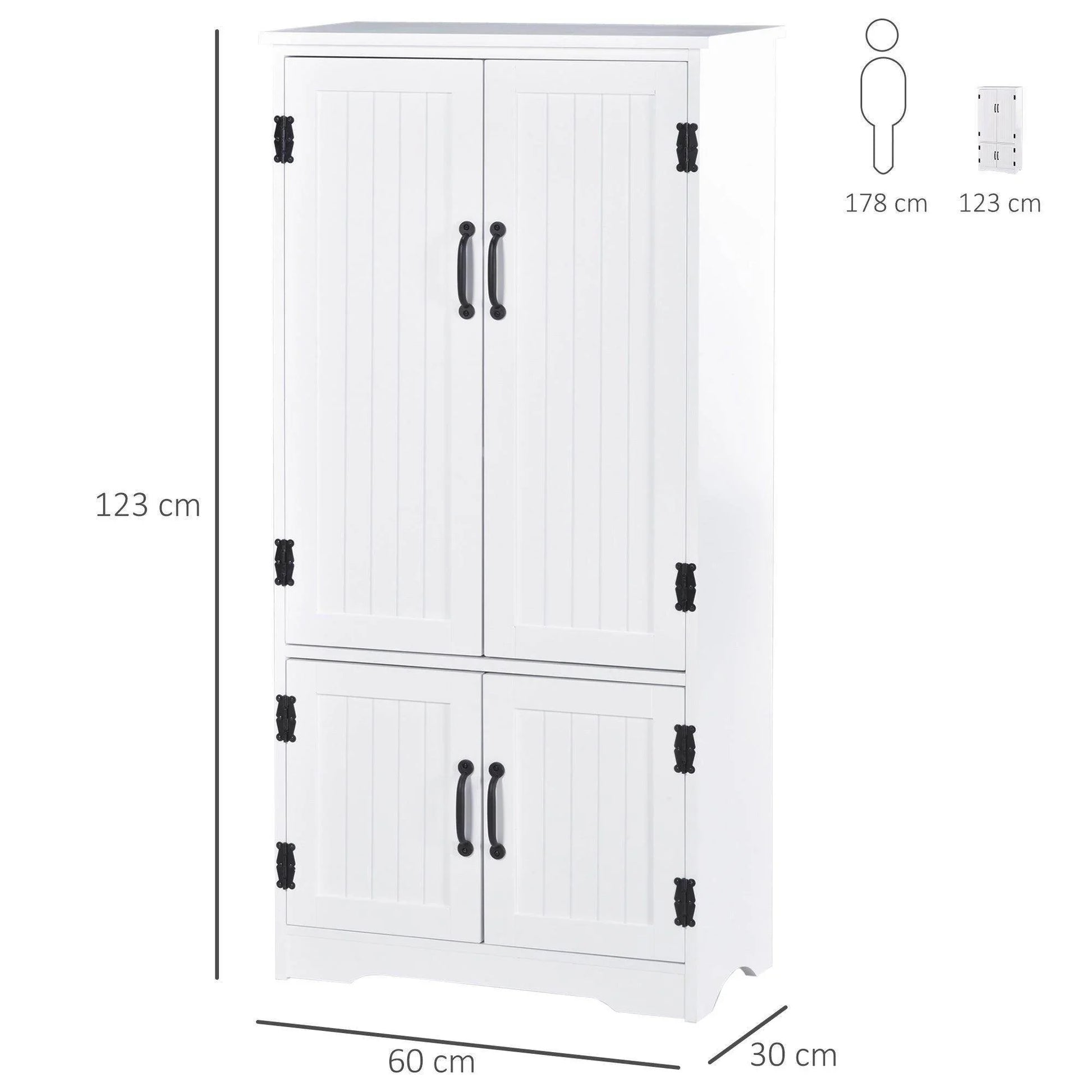 HOMCOM White Pantry Cabinet with Adjustable Shelves - ALL4U RETAILER LTD