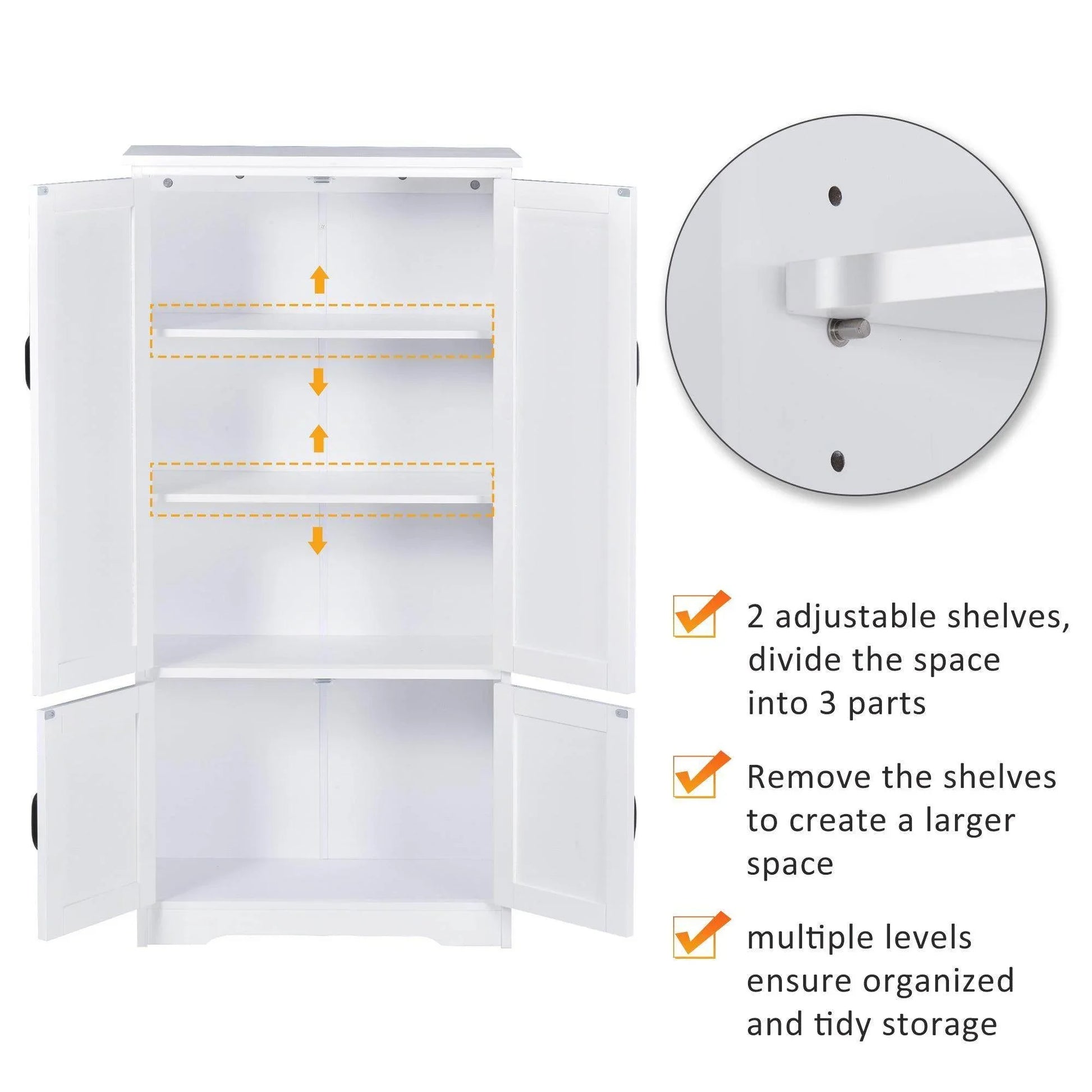 HOMCOM White Pantry Cabinet with Adjustable Shelves - ALL4U RETAILER LTD