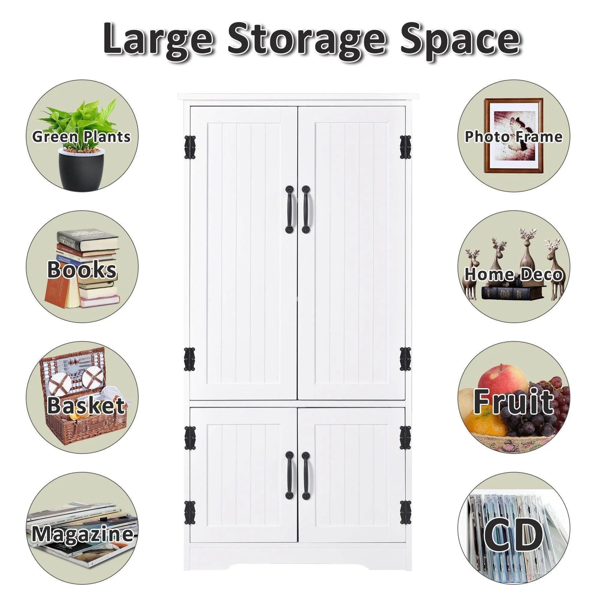 HOMCOM White Pantry Cabinet with Adjustable Shelves - ALL4U RETAILER LTD