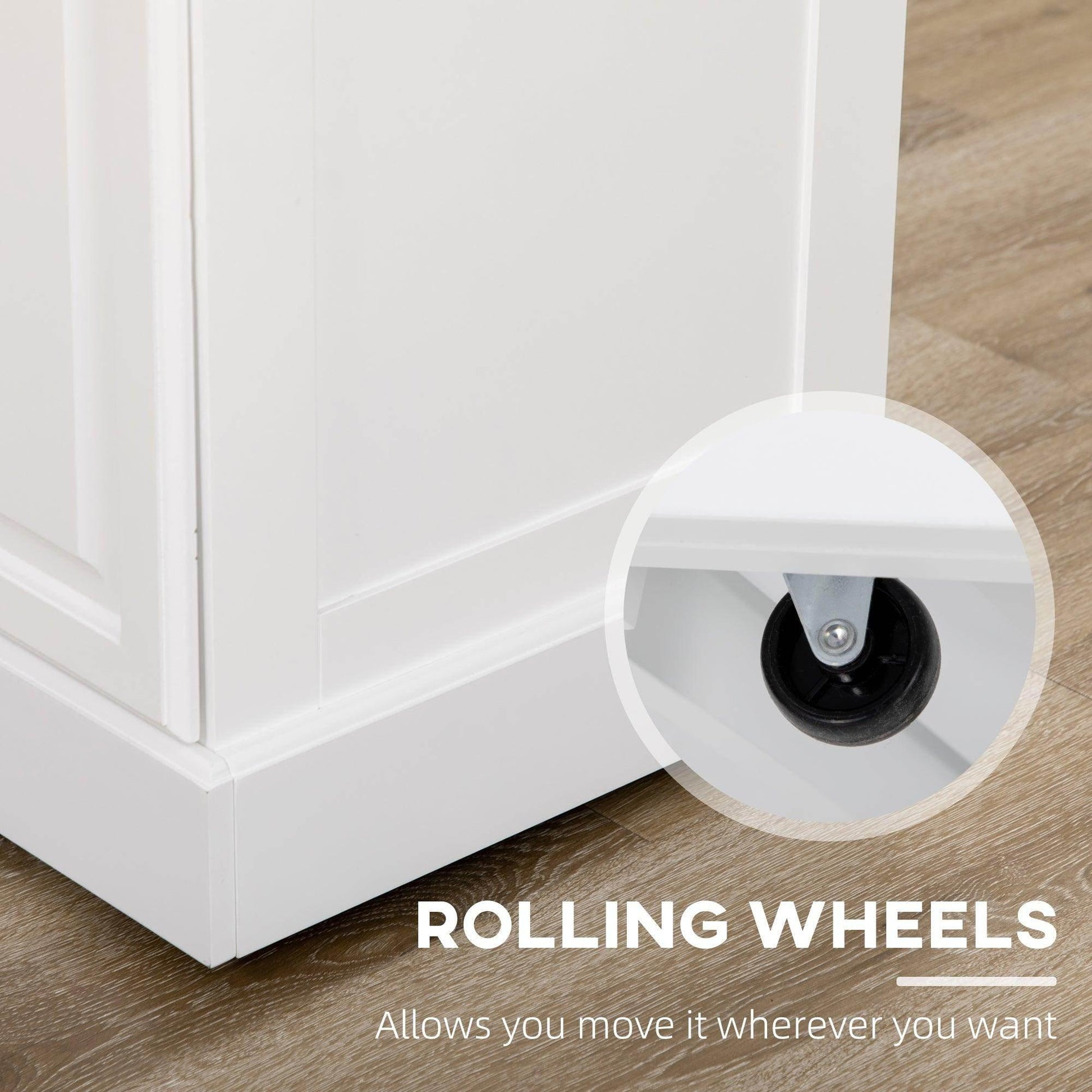 HOMCOM White Rolling Kitchen Island Cart with Towel Rack and Storage Drawer - ALL4U RETAILER LTD