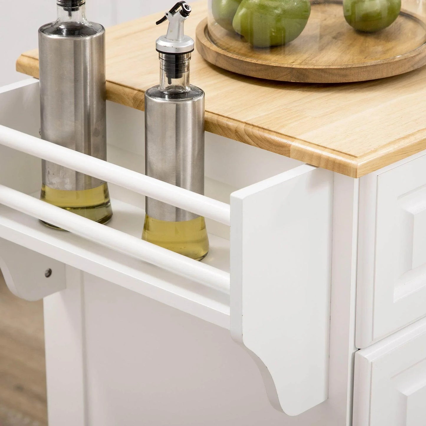 HOMCOM White Rolling Kitchen Island Cart with Towel Rack and Storage Drawer - ALL4U RETAILER LTD