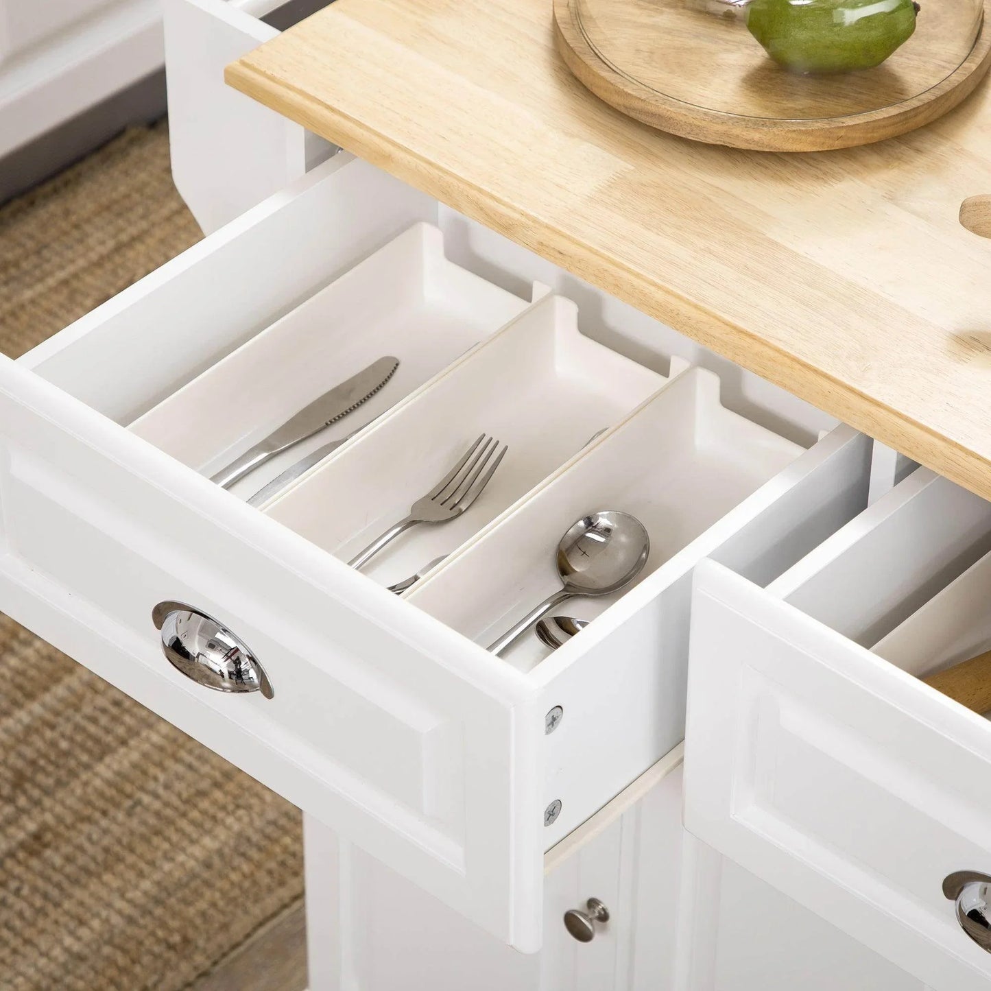 HOMCOM White Rolling Kitchen Island Cart with Towel Rack and Storage Drawer - ALL4U RETAILER LTD