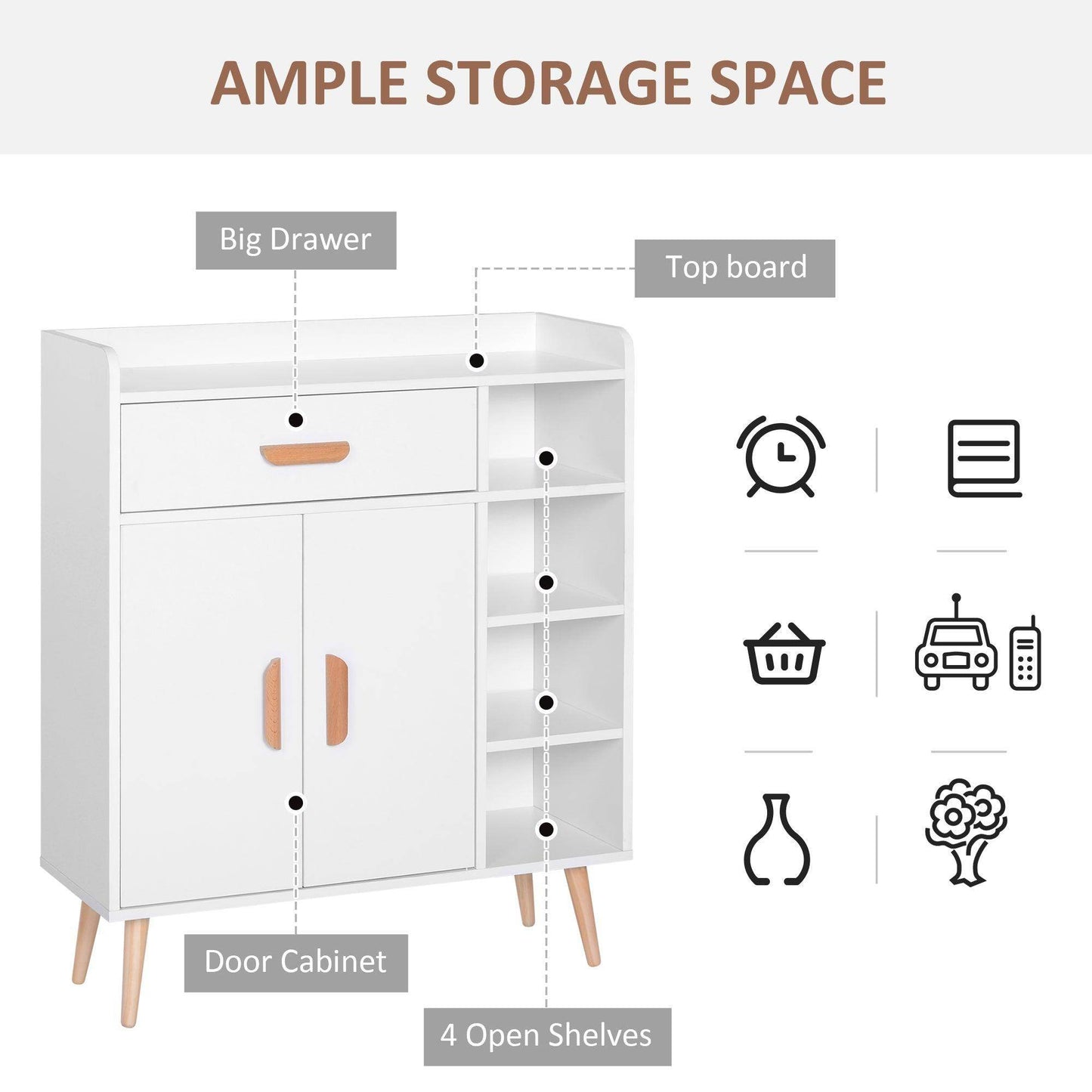 HOMCOM White Side Cabinet with Storage Drawer - ALL4U RETAILER LTD