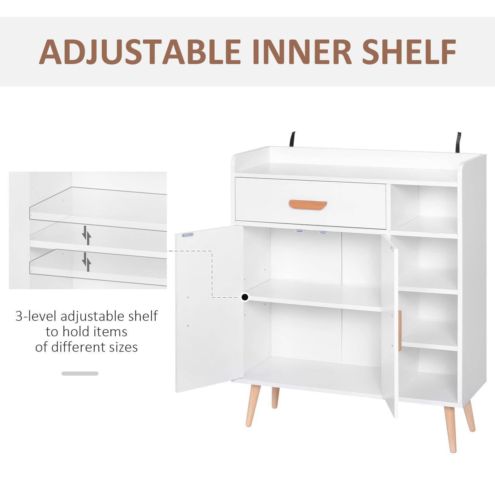 HOMCOM White Side Cabinet with Storage Drawer - ALL4U RETAILER LTD