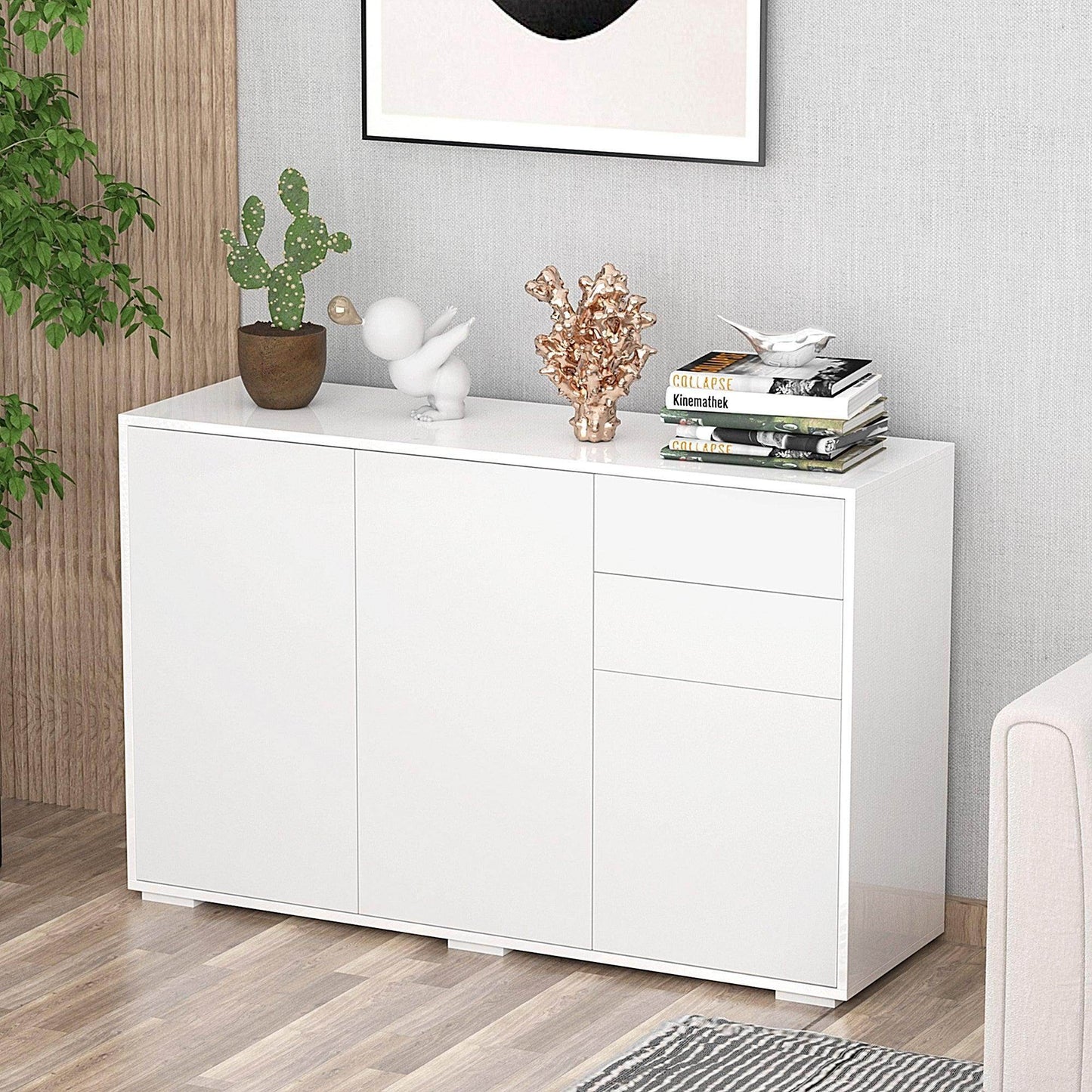 HOMCOM White Sideboard with 2 Drawers - ALL4U RETAILER LTD