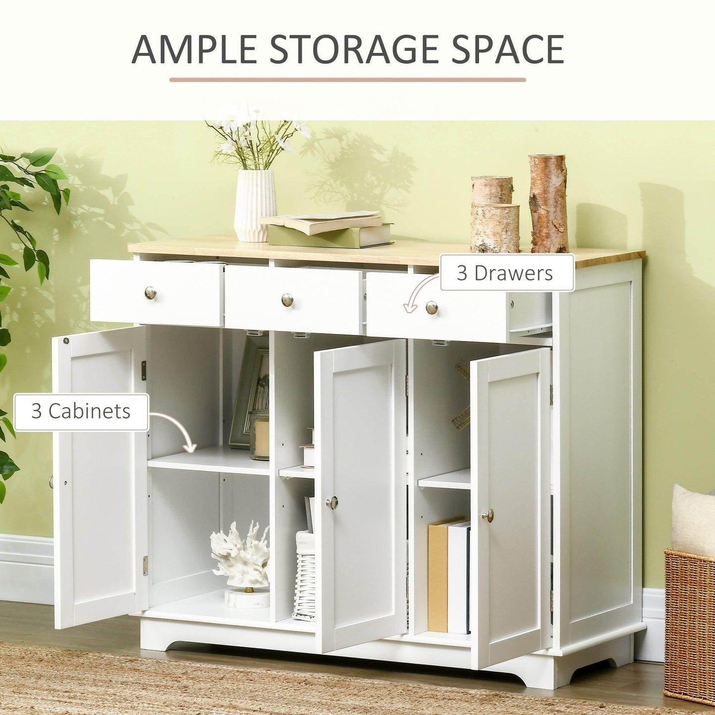 HOMCOM White Sideboard with Storage - Stylish and Functional - ALL4U RETAILER LTD
