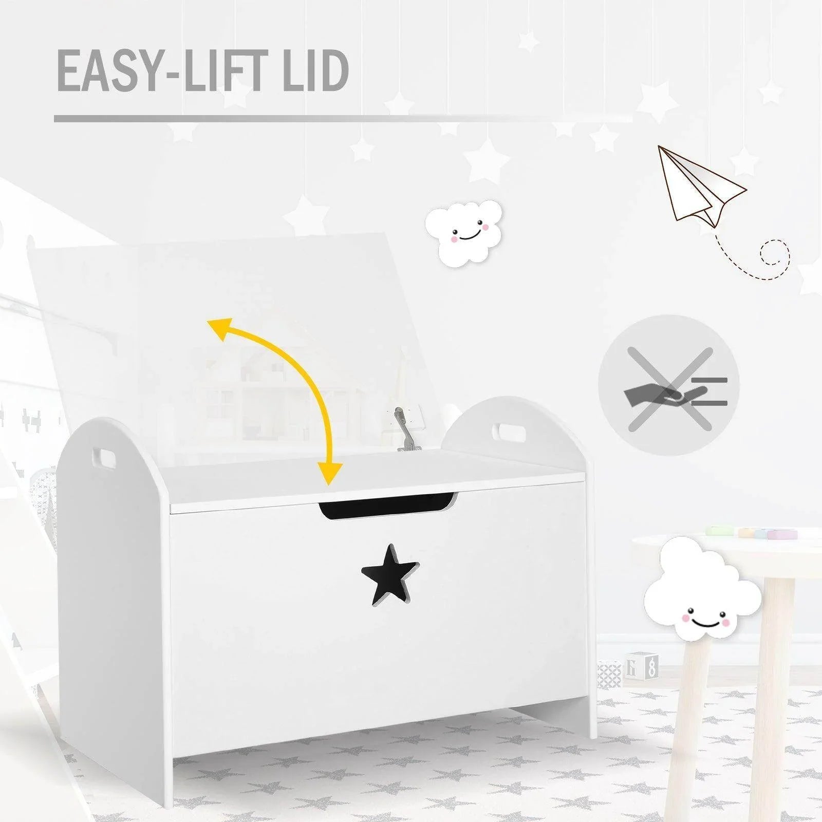 HOMCOM White Toy Chest with Safety Hinge - ALL4U RETAILER LTD