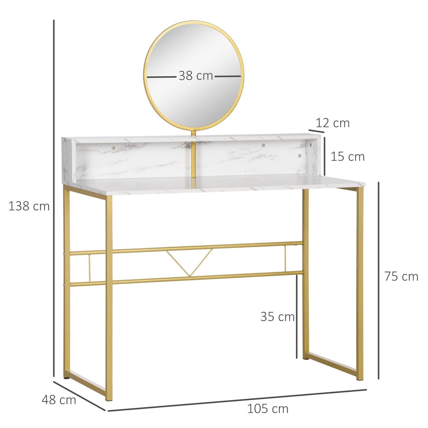 HOMCOM White Vanity Dressing Table with Round Mirror and Open Storage - ALL4U RETAILER LTD