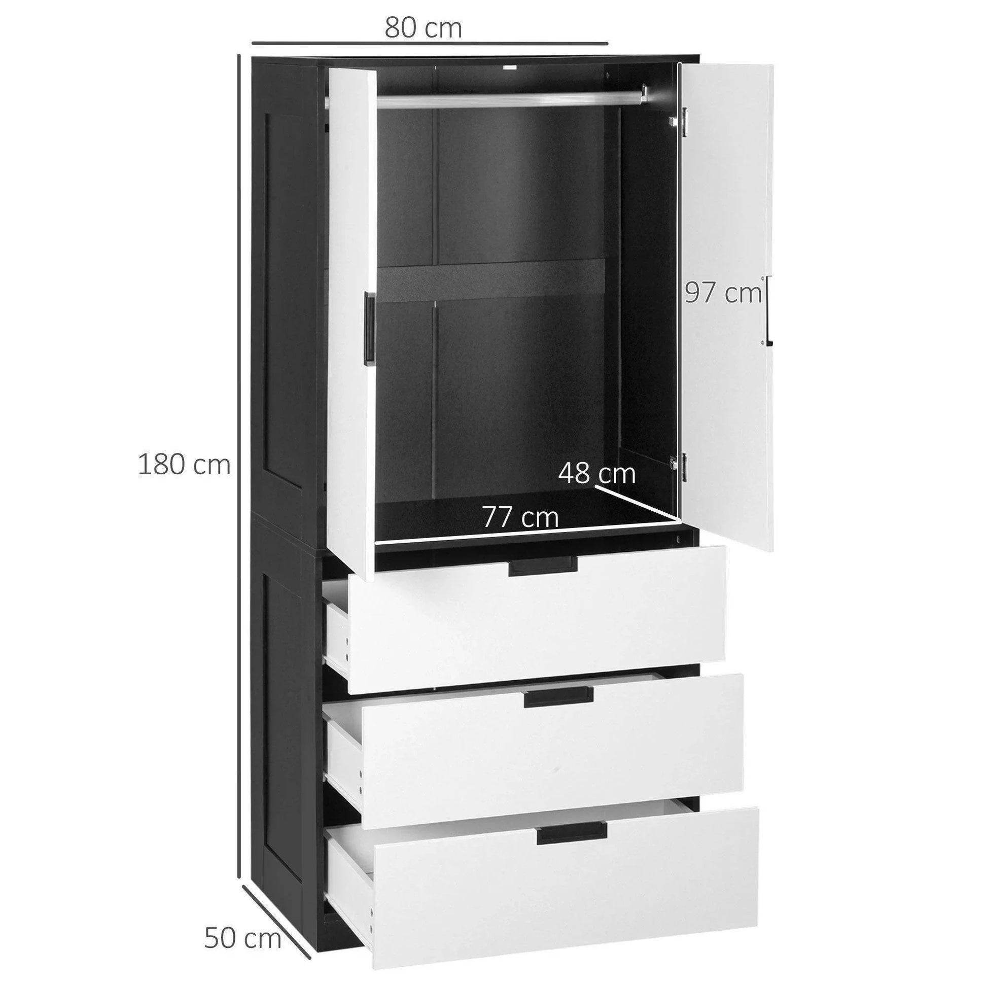 HOMCOM White Wardrobe with Drawers and Hanging Rod - ALL4U RETAILER LTD