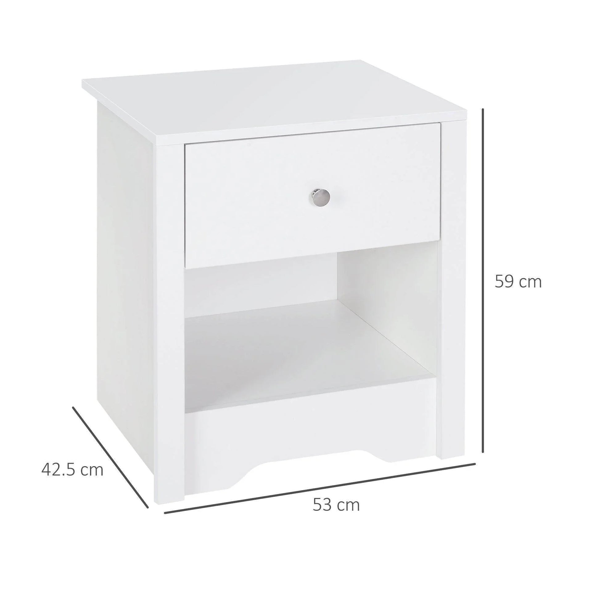 HOMCOM White Wood Bedside Cabinet with Drawer and Shelf - ALL4U RETAILER LTD