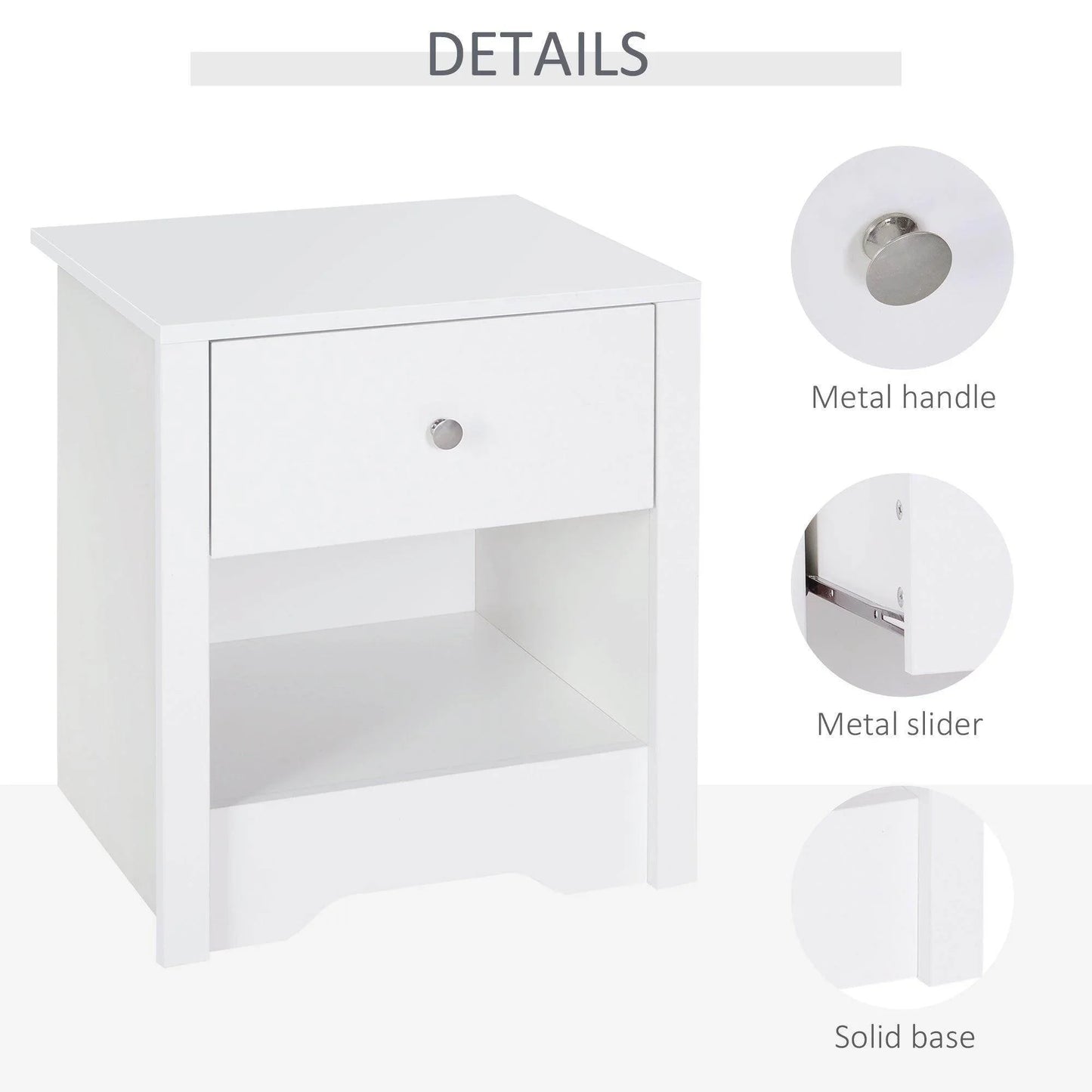 HOMCOM White Wood Bedside Cabinet with Drawer and Shelf - ALL4U RETAILER LTD